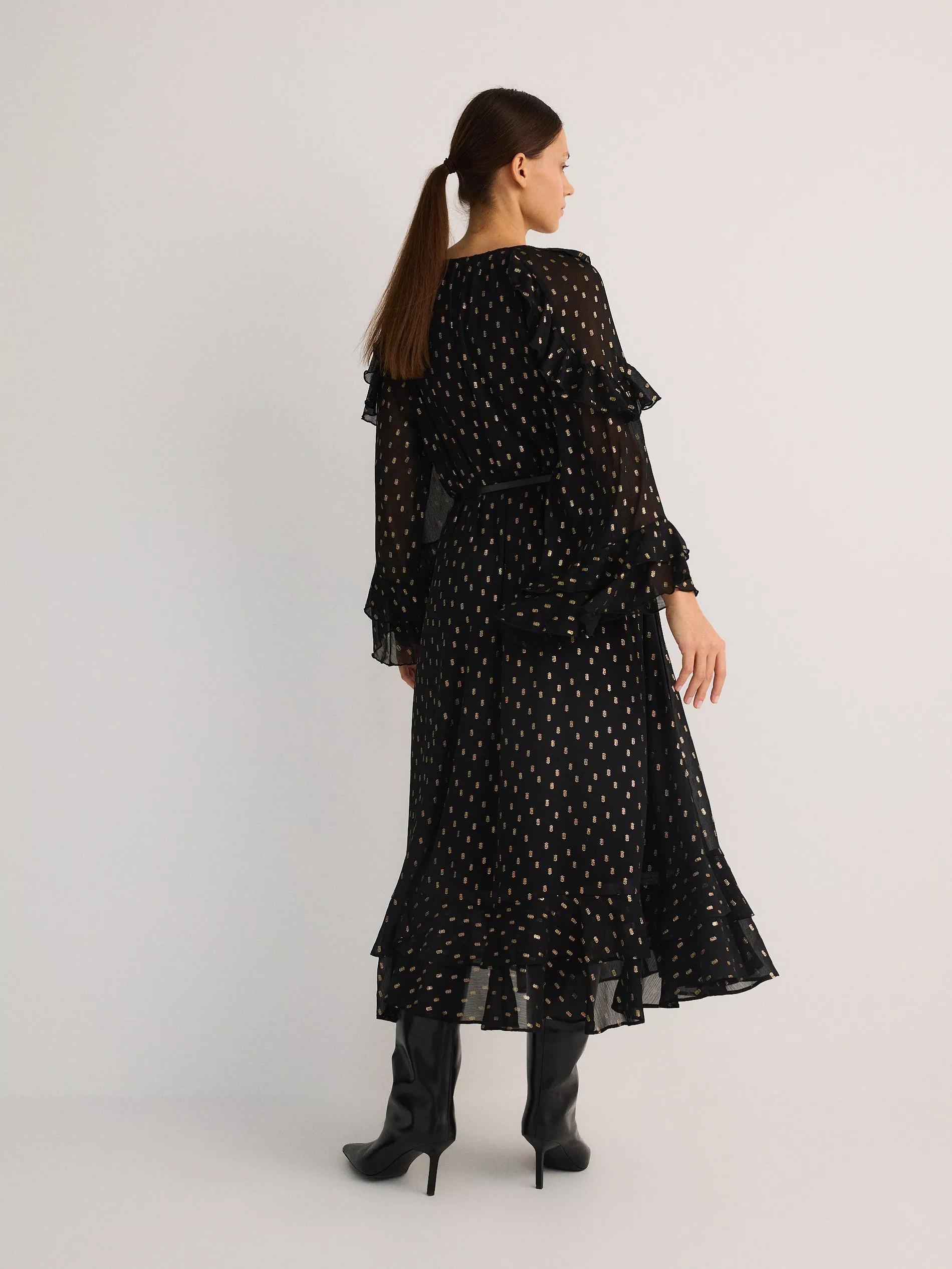 Black Belted V-Neck Dress, , large image number 3