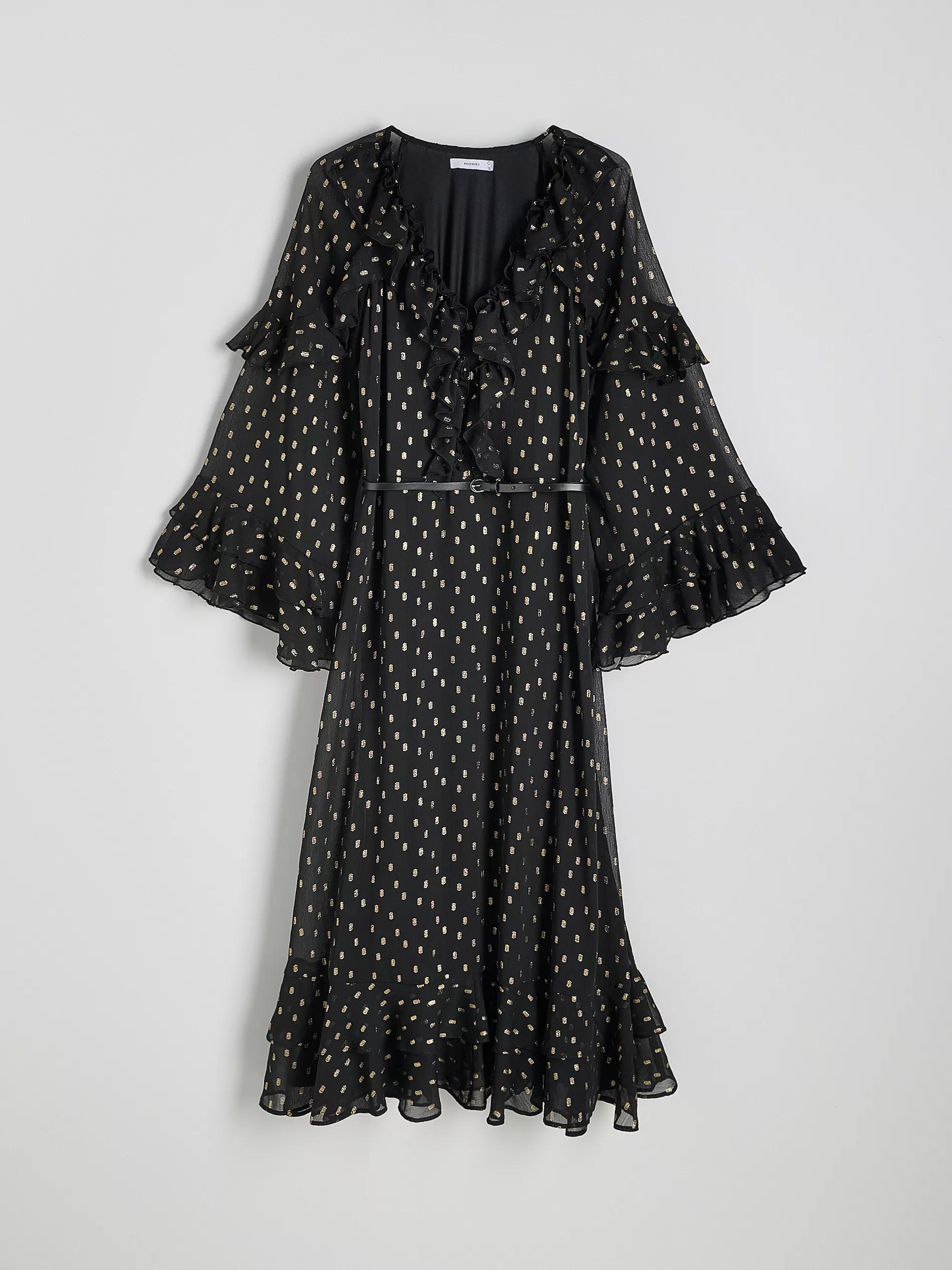 Black Belted V-Neck Dress, , large image number 4
