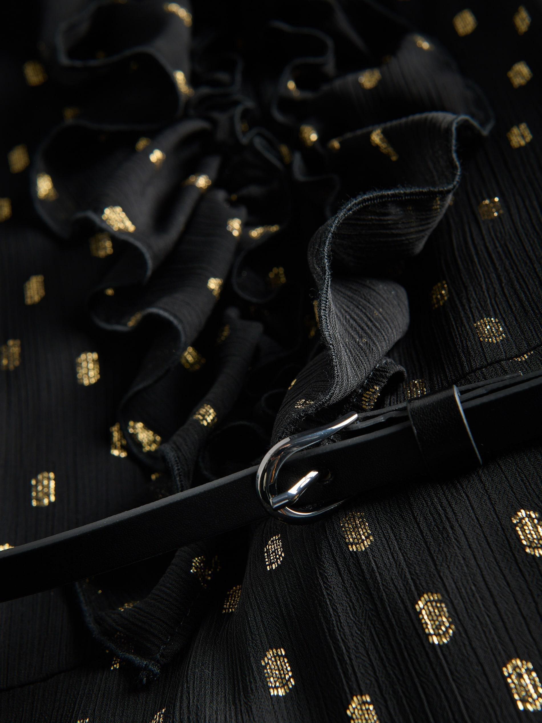 Black Belted V-Neck Dress, Black, large image number 5