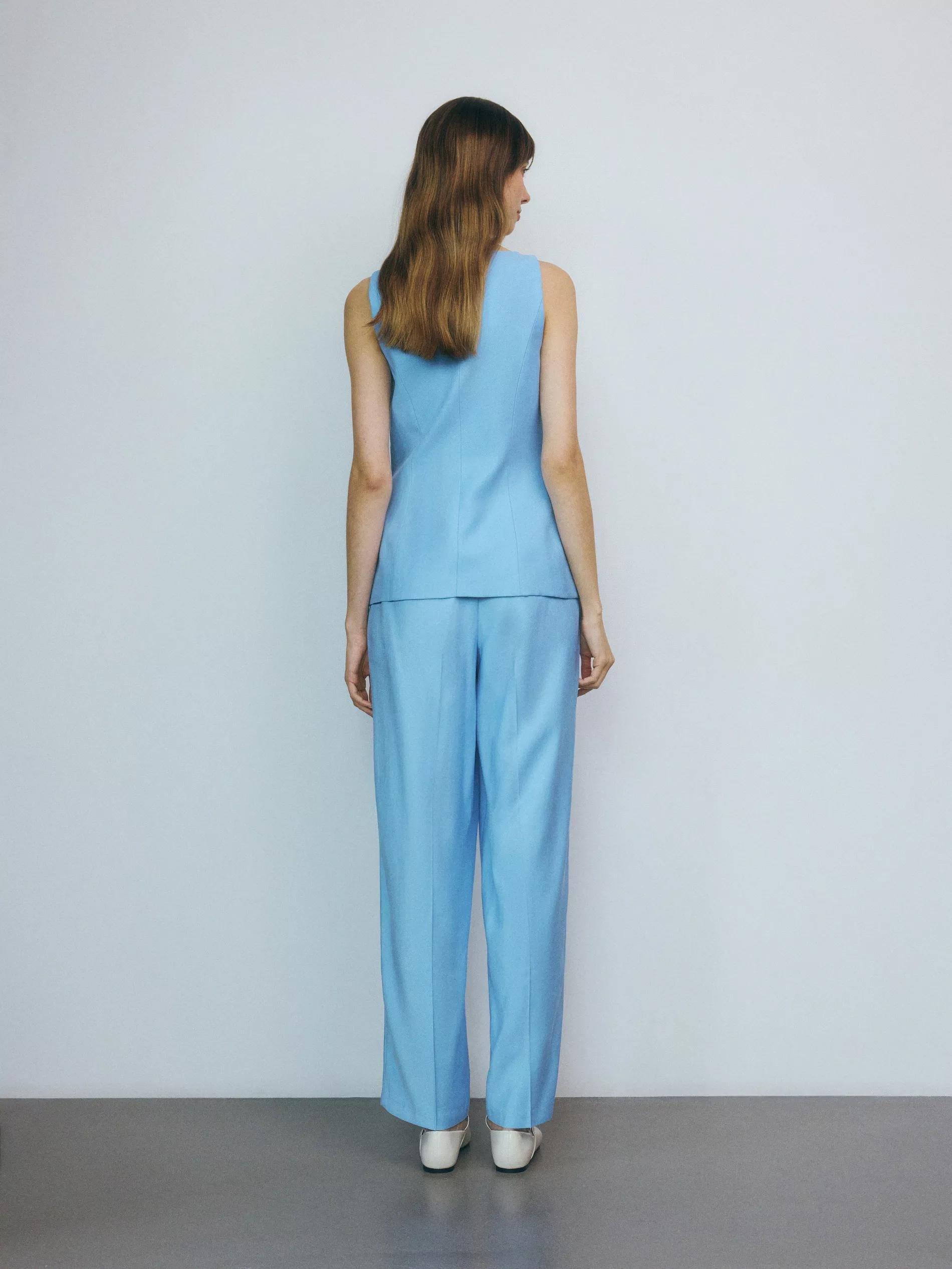 Blue Pleated Wide Leg Trousers, , large image number 1