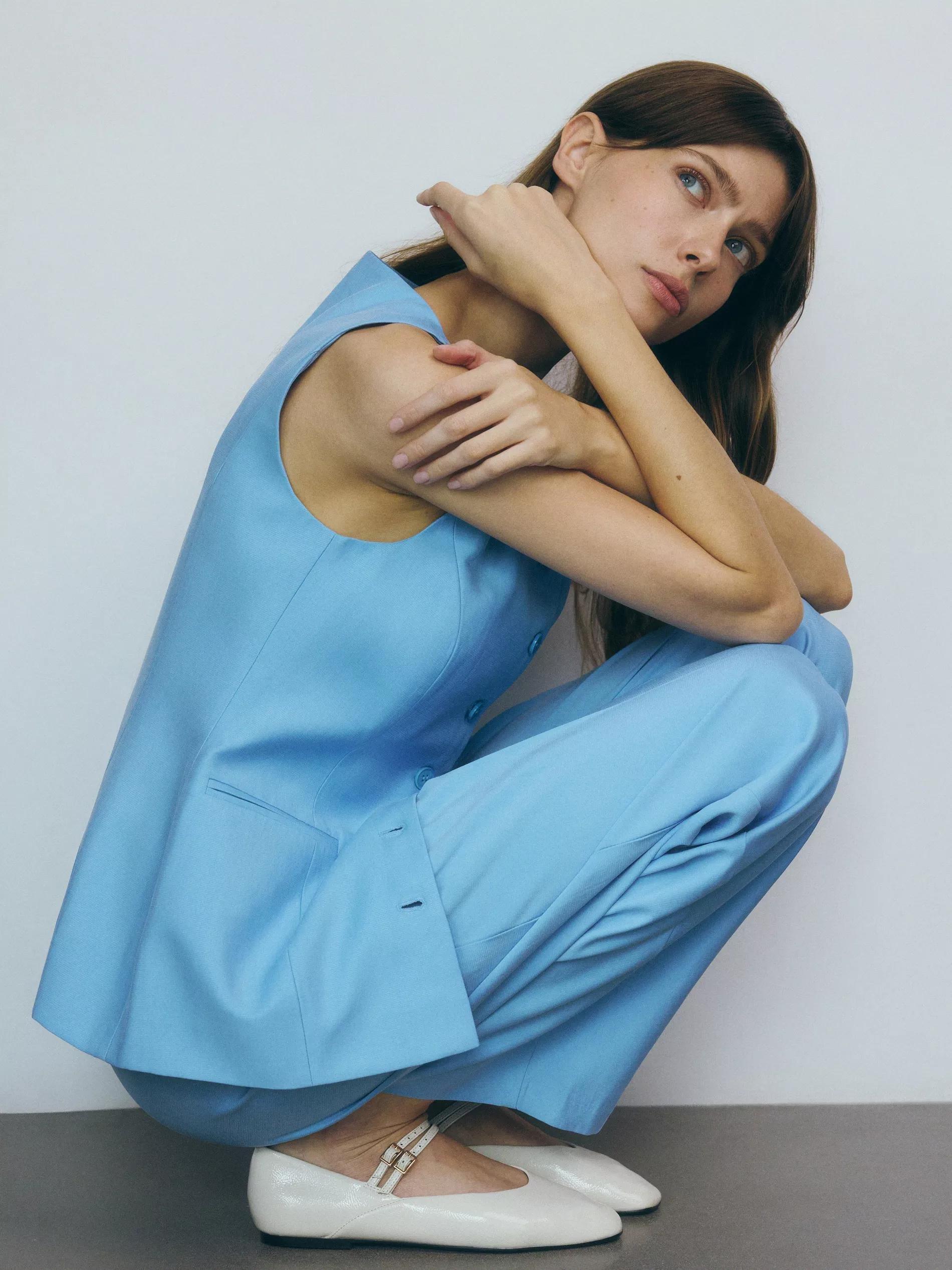 Blue Pleated Wide Leg Trousers, , large image number 2