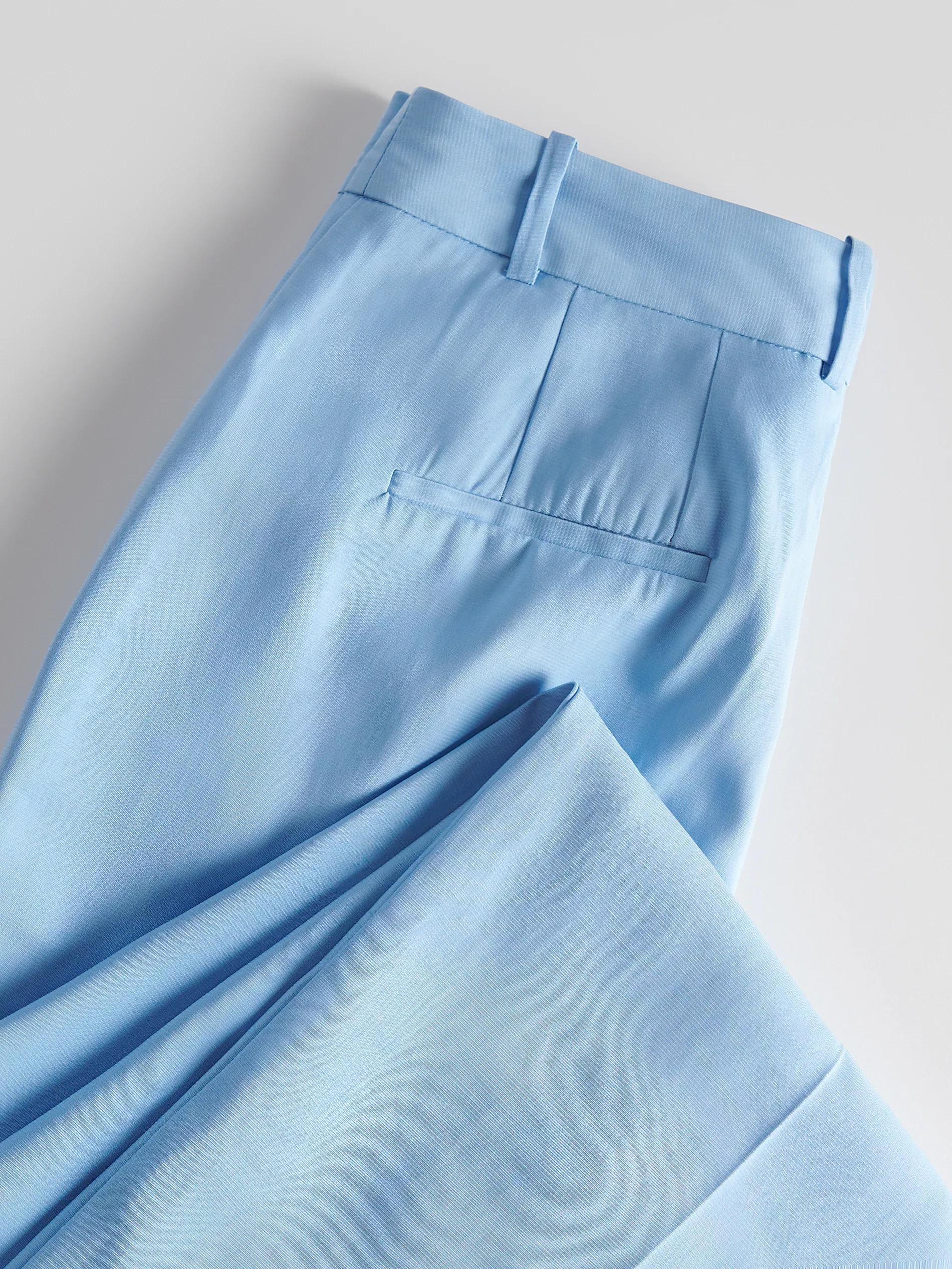 Blue Pleated Wide Leg Trousers, , large image number 4