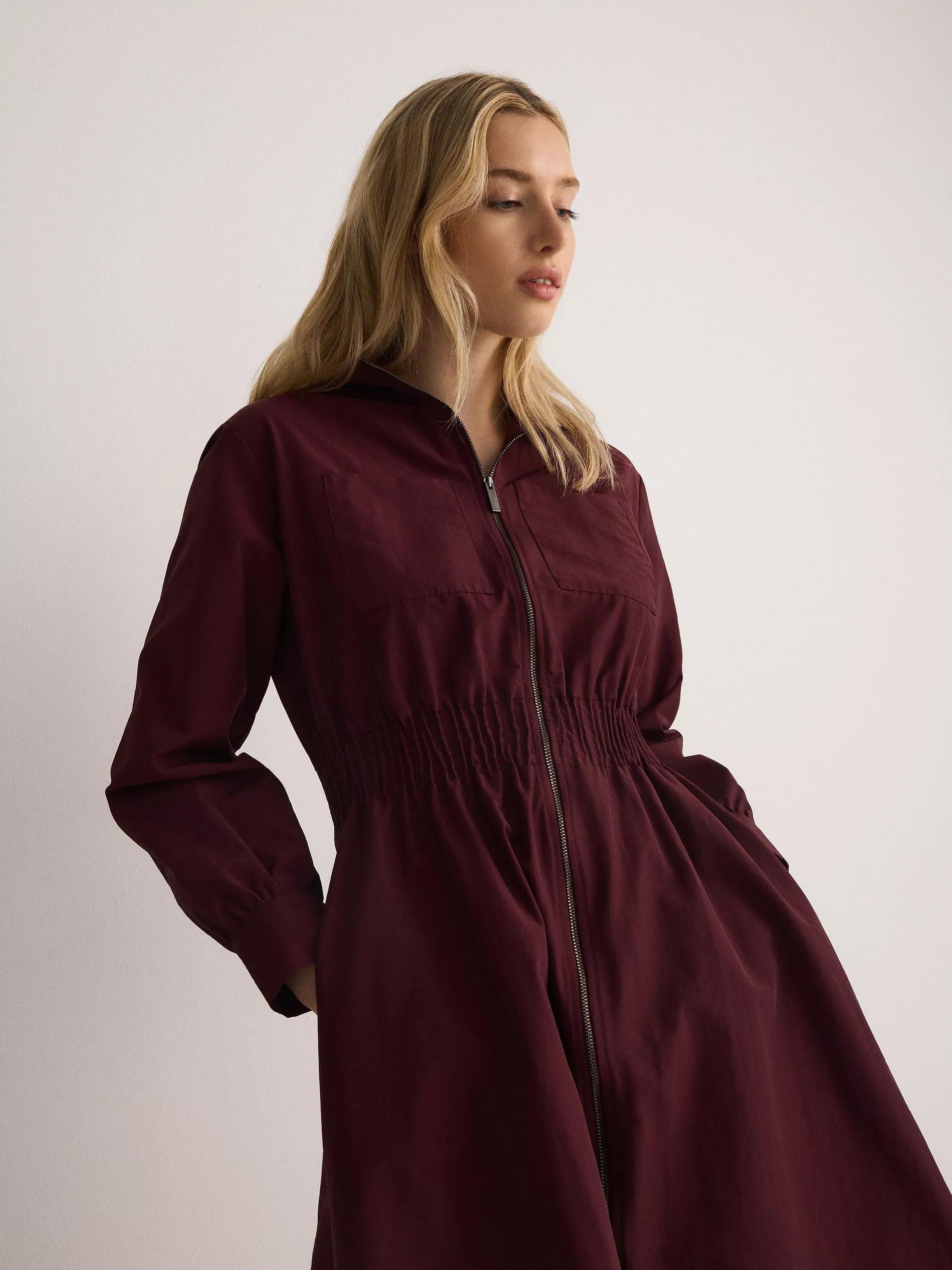 Red Long Sleeve High Neck Midi Dress, , large image number 2