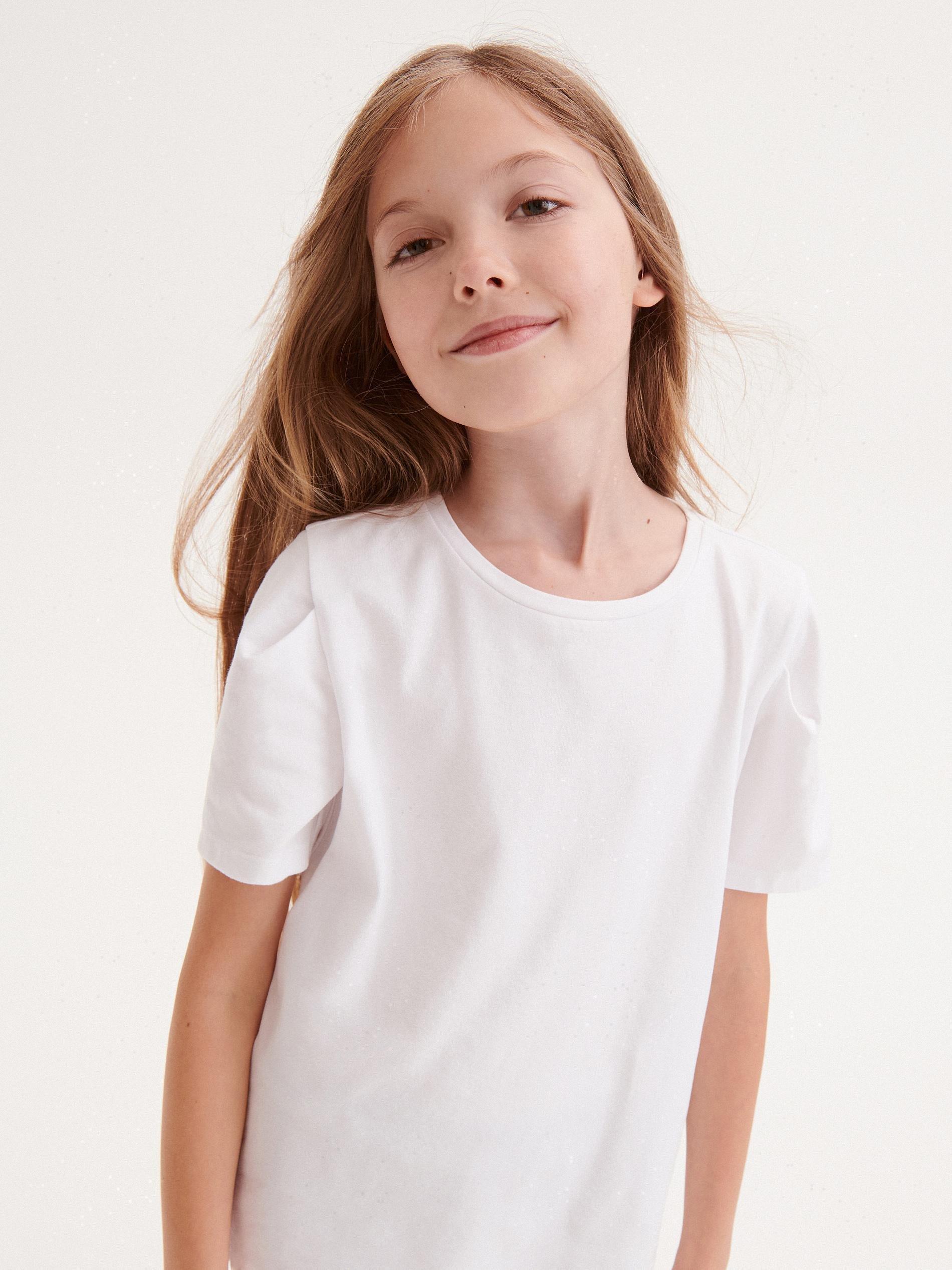 White Cotton T-Shirt, Kids Girls, , large image number 1