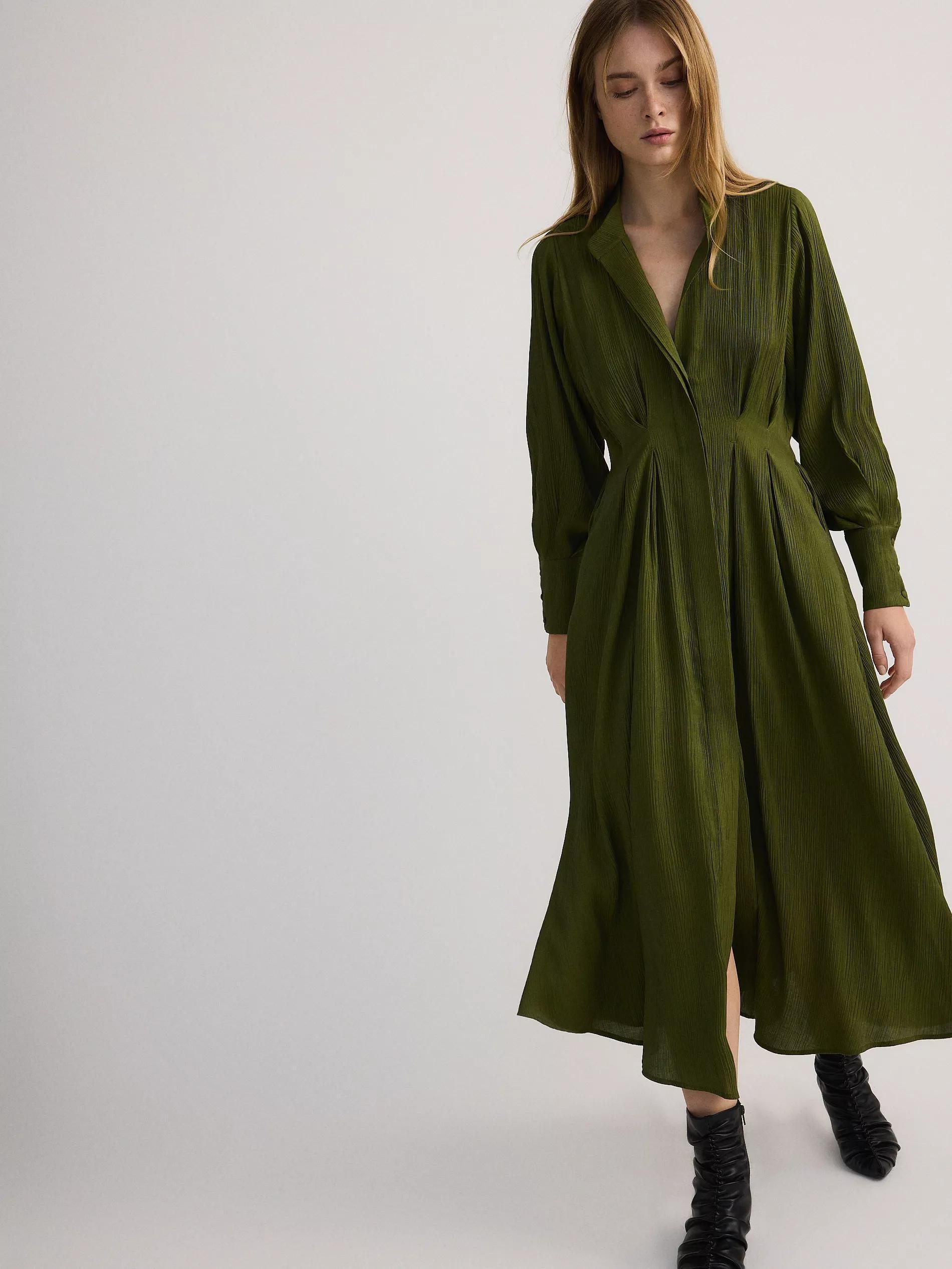 Green V-Neck Long Sleeve Maxi Dress, , large image number 0