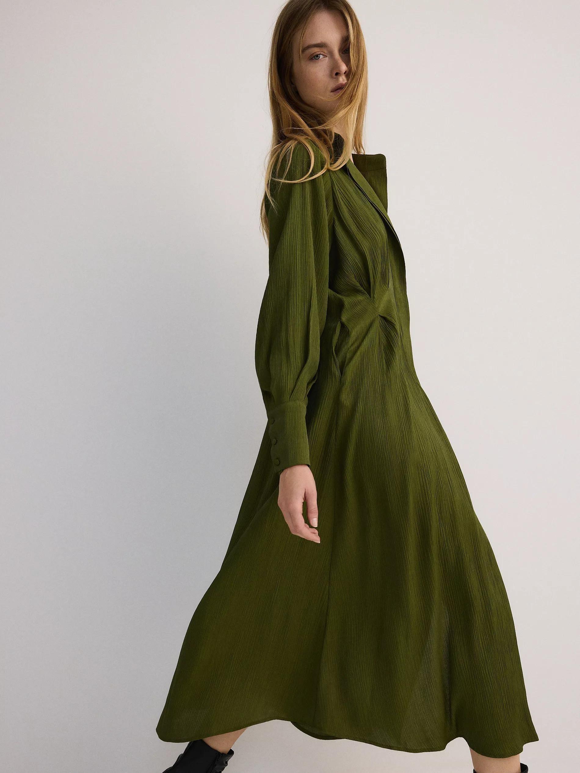 Green V-Neck Long Sleeve Maxi Dress, , large image number 3