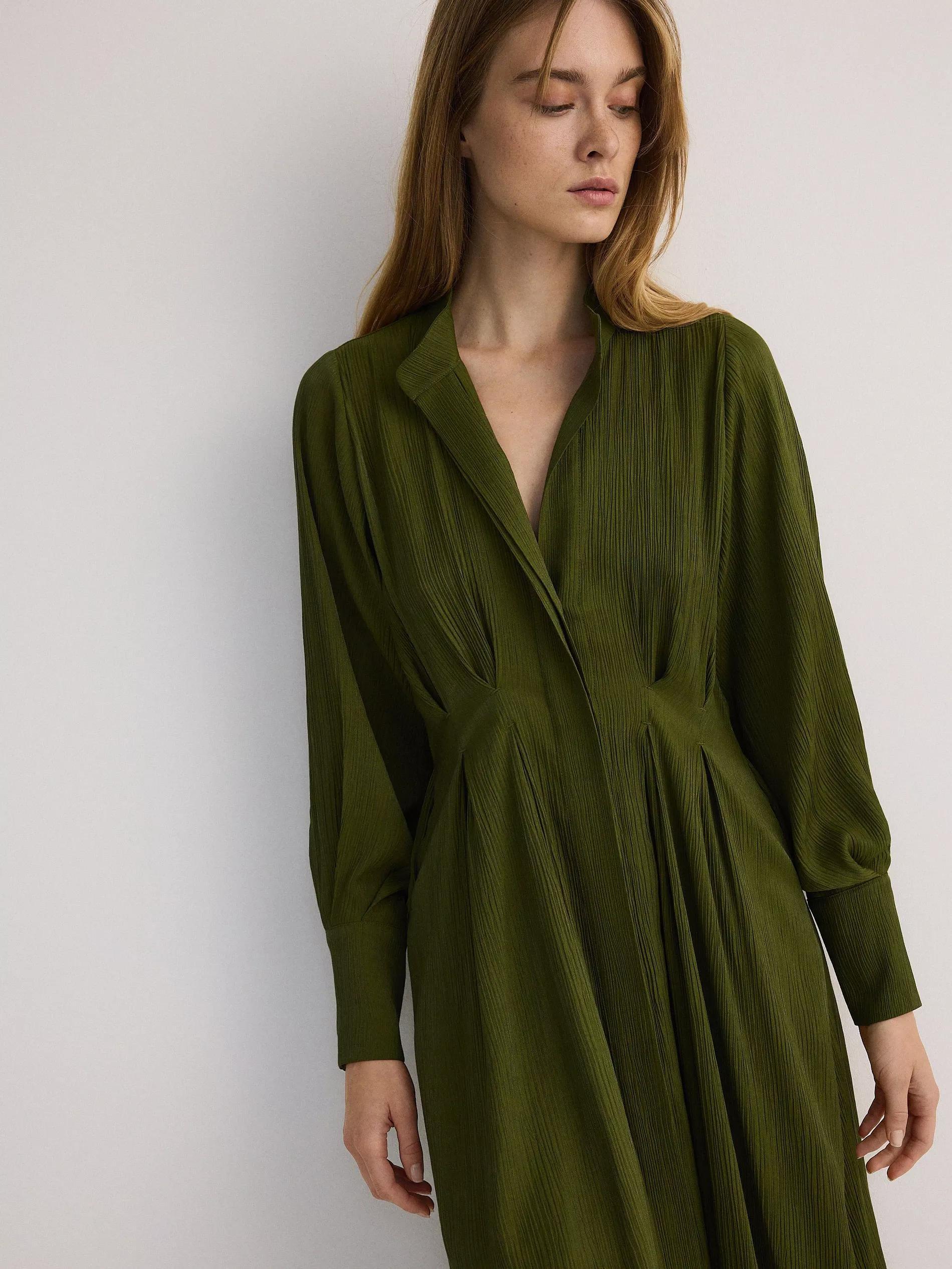 Green V-Neck Long Sleeve Maxi Dress, , large image number 5