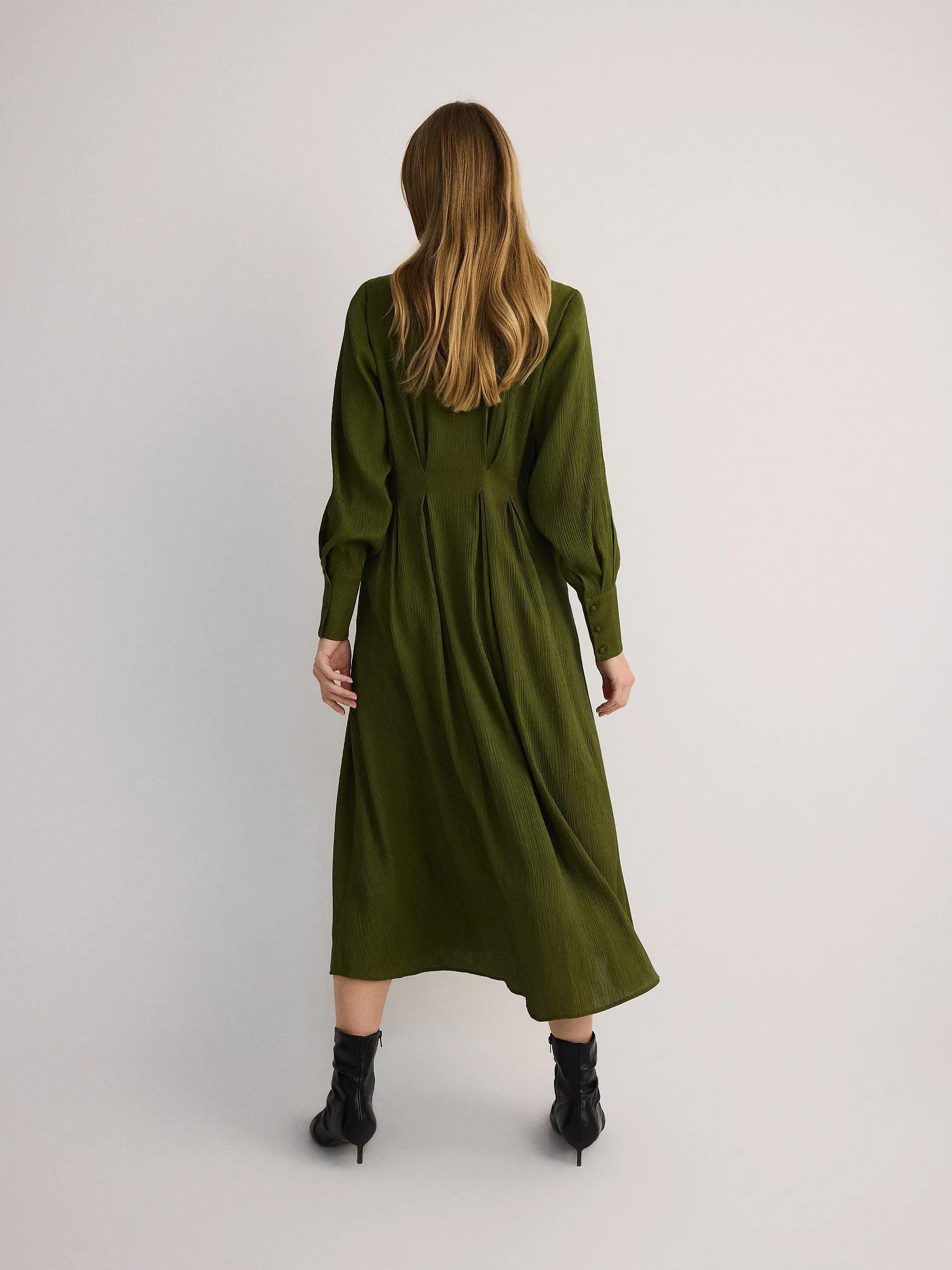 Green V-Neck Long Sleeve Maxi Dress, , large image number 9
