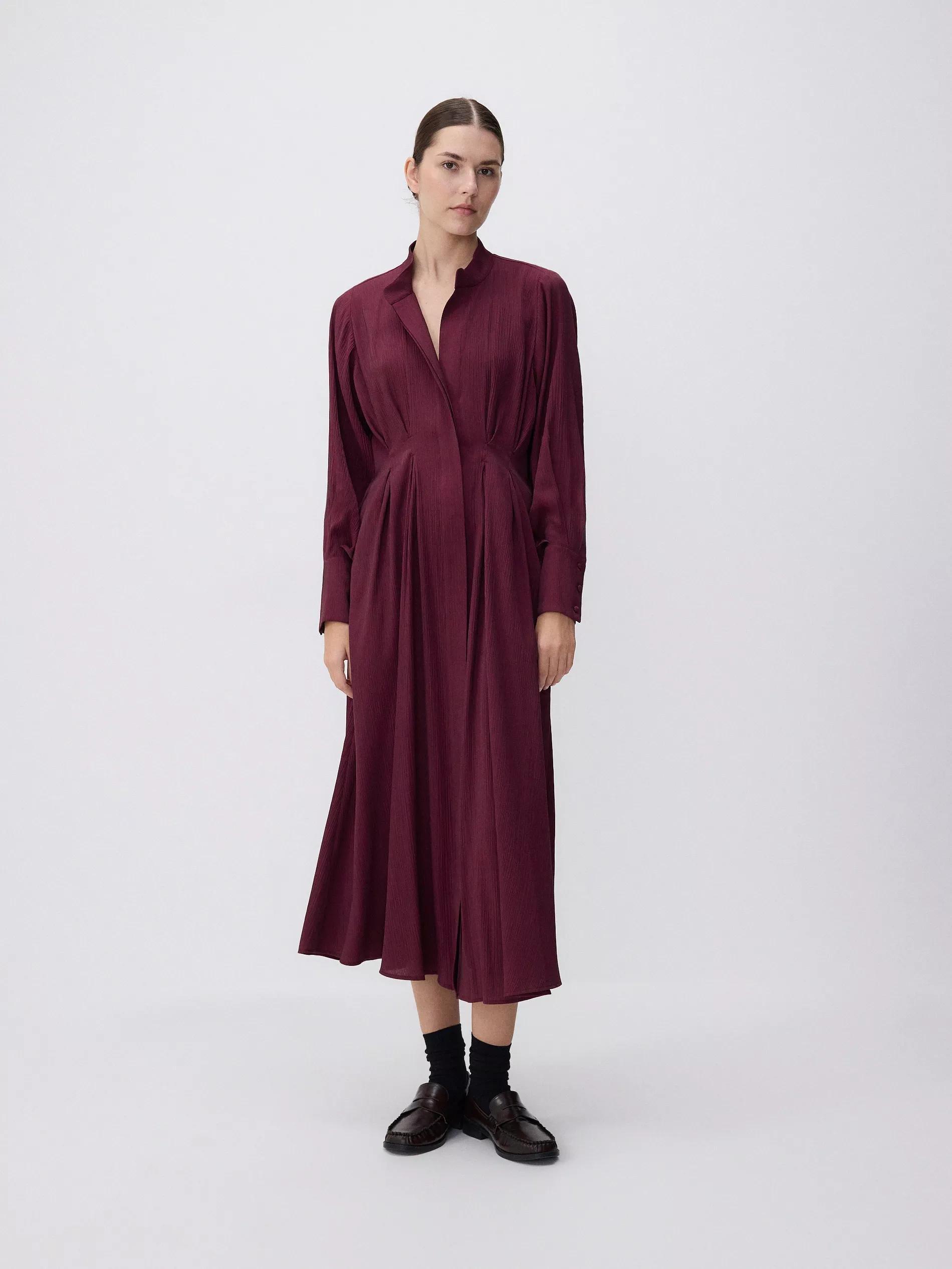 Red V-Neck Collared Long Dress, , large image number 0