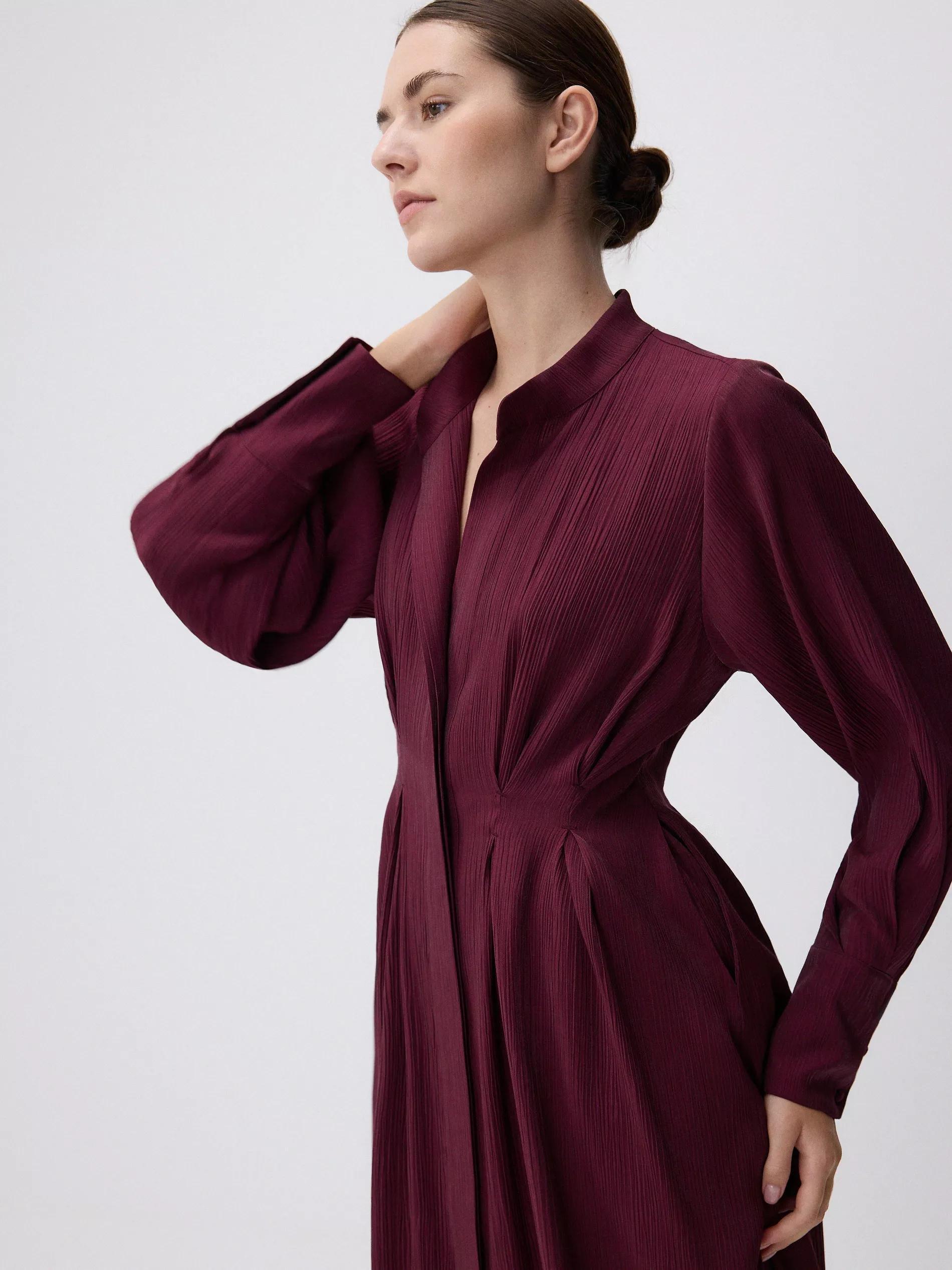 Red V-Neck Collared Long Dress, , large image number 1