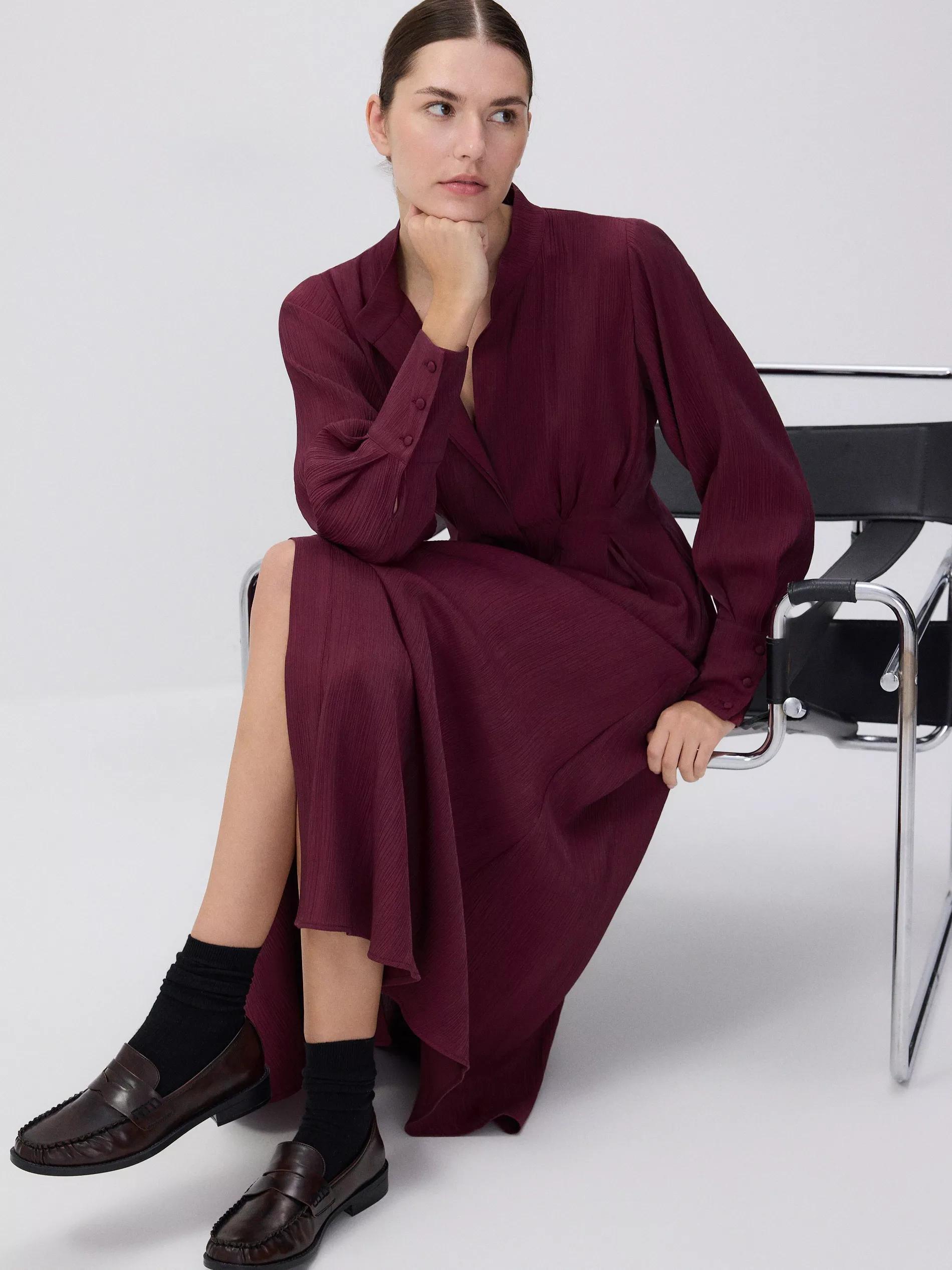 Red V-Neck Collared Long Dress, , large image number 3