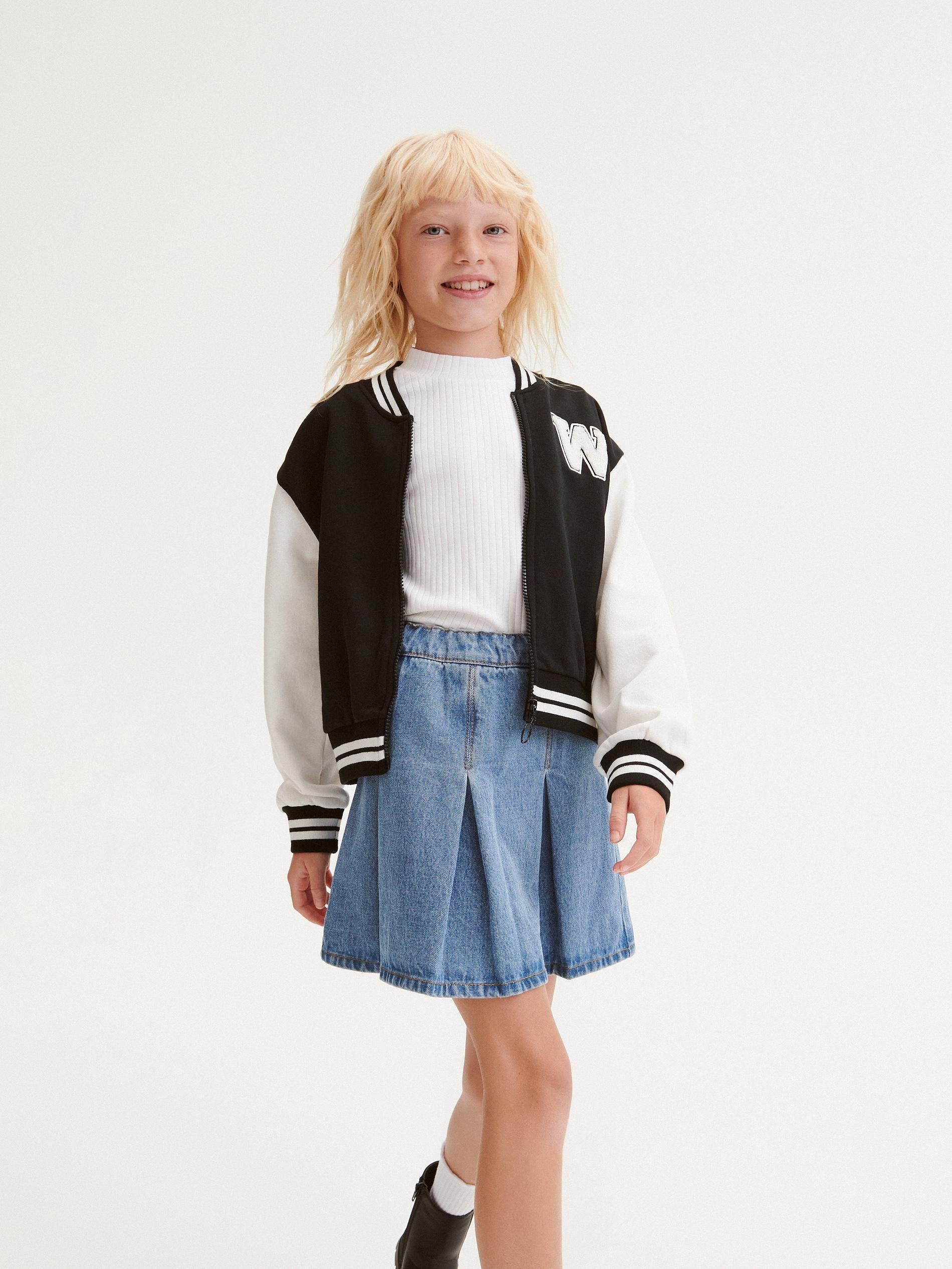 White Rib Knit T-Shirt, Kids Girls, , large image number 0