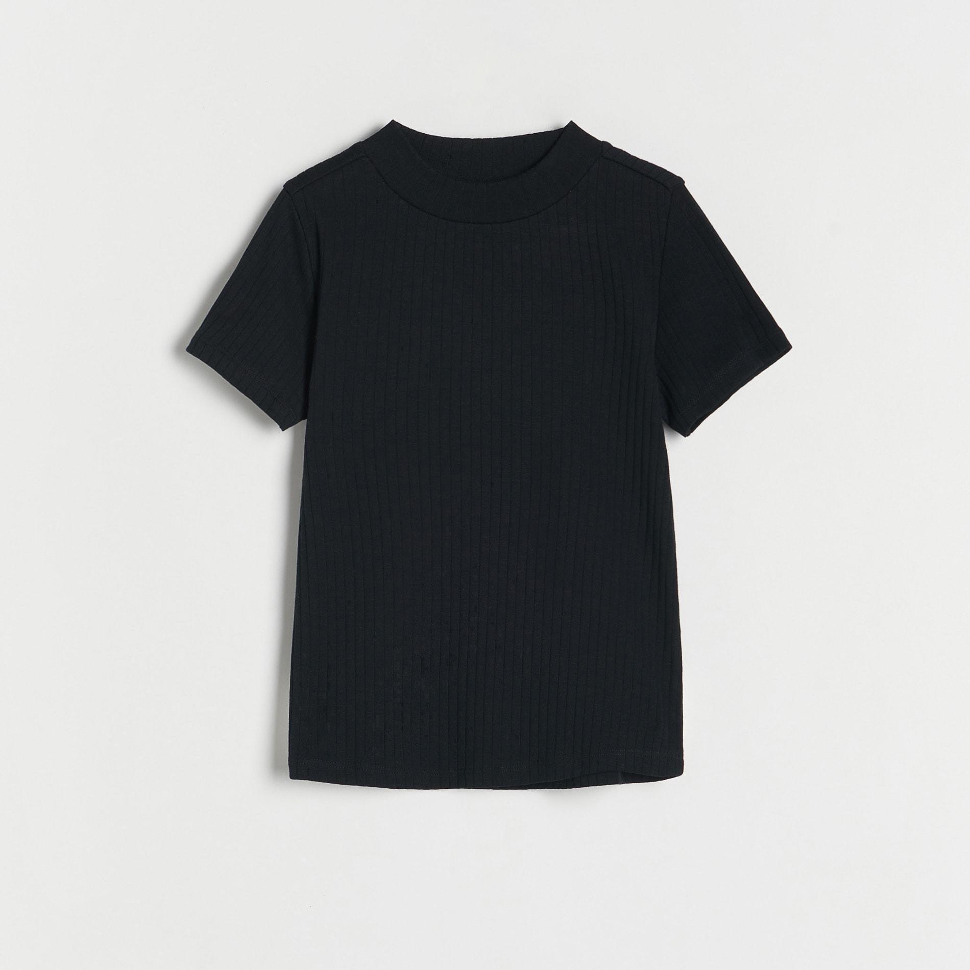 Black Rib Knit T-Shirt, Kids Girls, , large image number 1