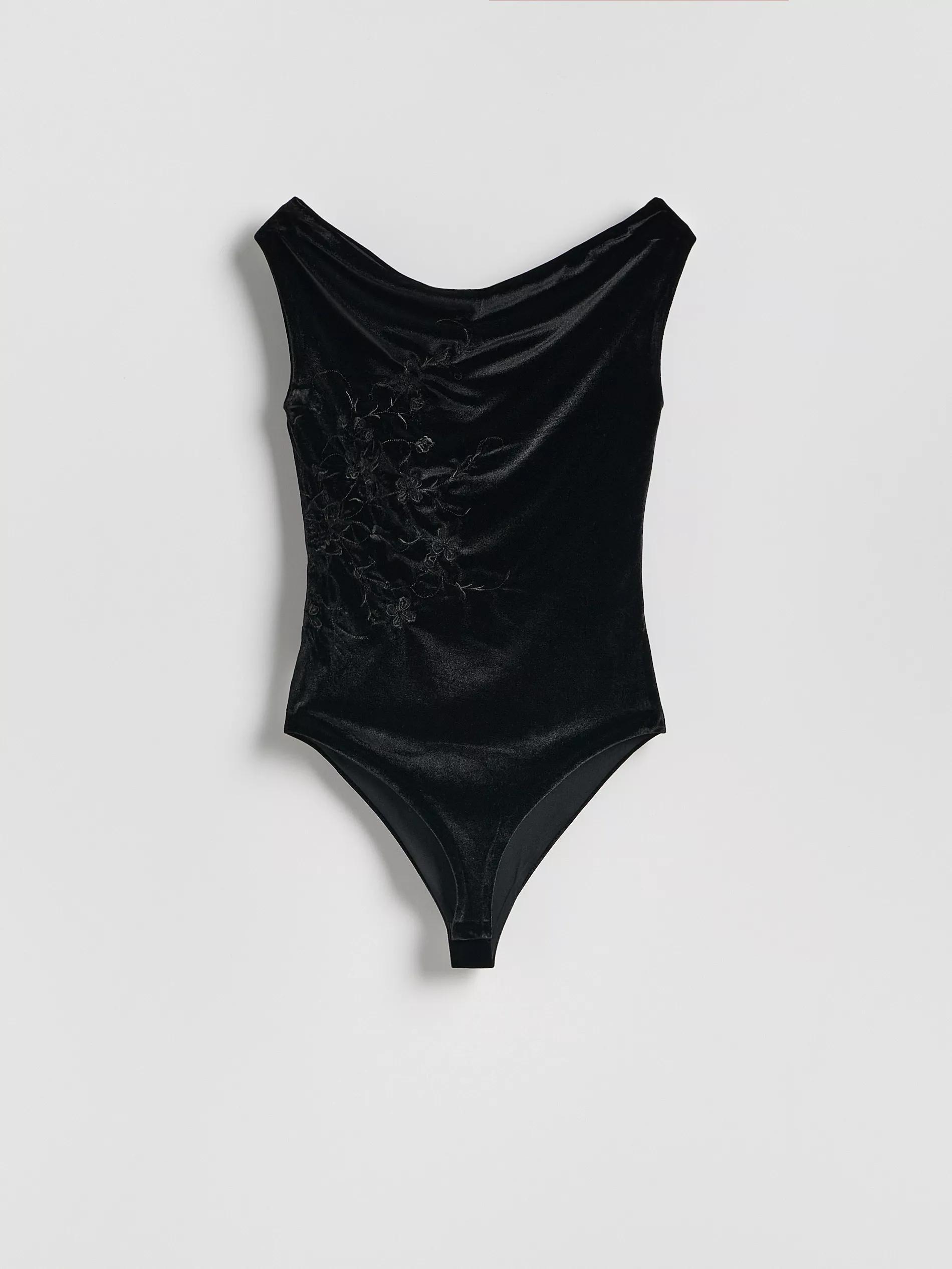 Black Velour Bodysuit, Black, large image number 3