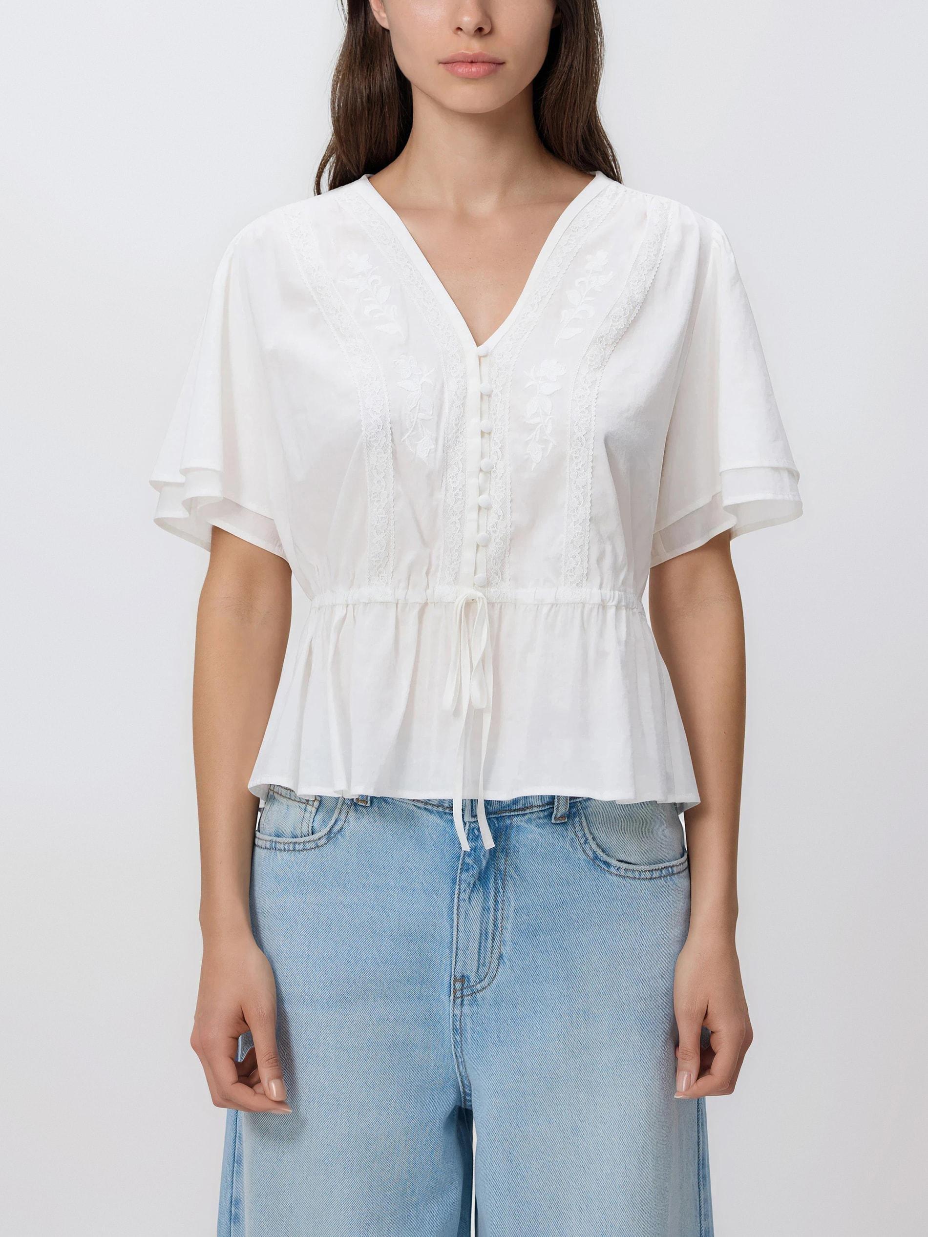 White Viscose Blend Blouse, White, medium