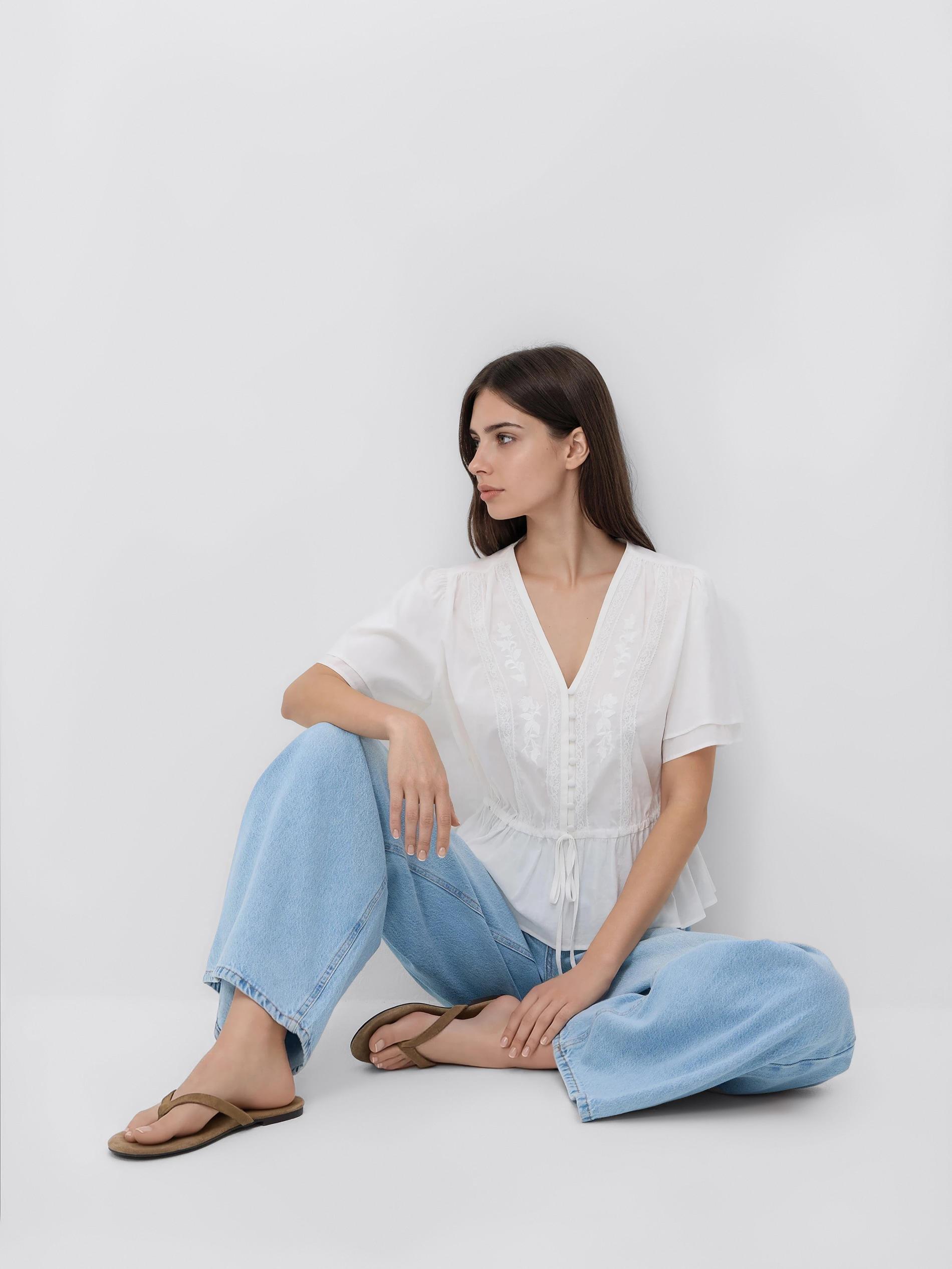 White Viscose Blend Blouse, White, medium