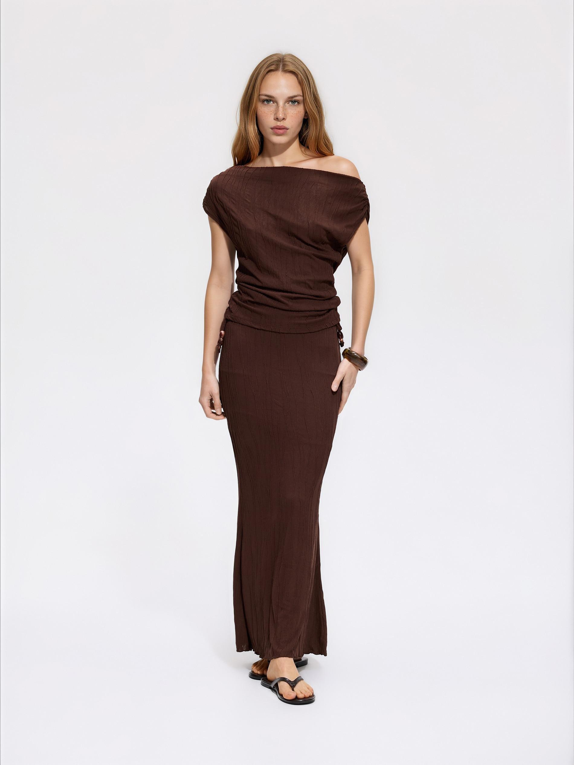 Brown Structural Viscose Blend Blouse, Brown, large image number 1
