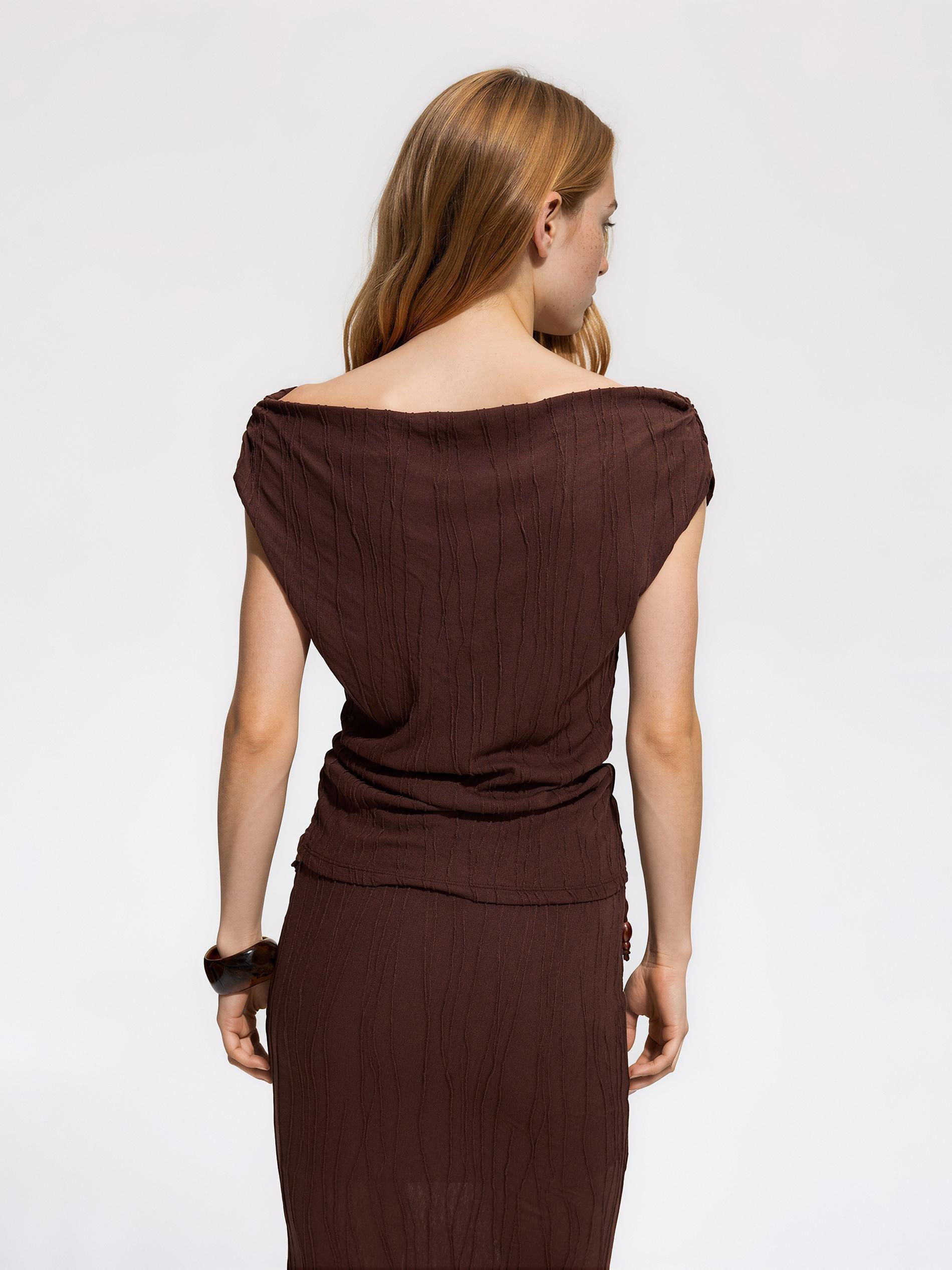 Brown Structural Viscose Blend Blouse, Brown, large image number 3