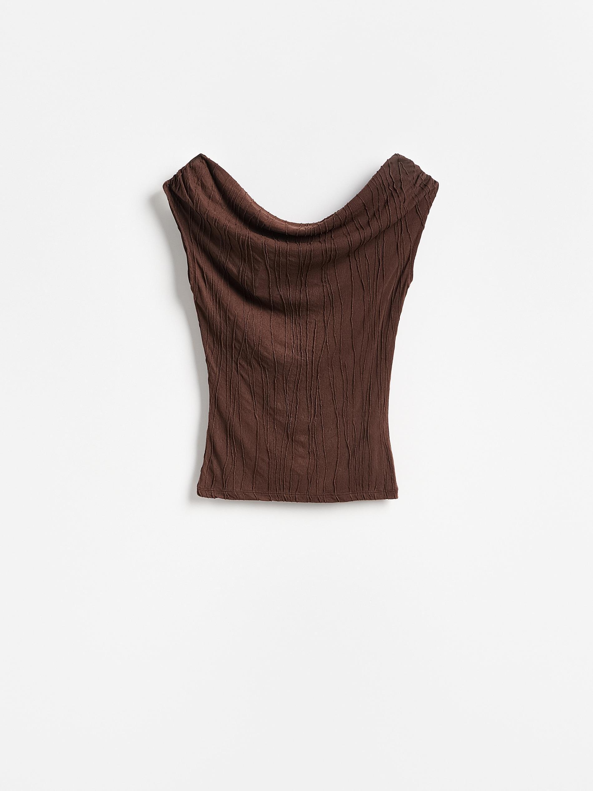 Brown Structural Viscose Blend Blouse, Brown, large image number 4