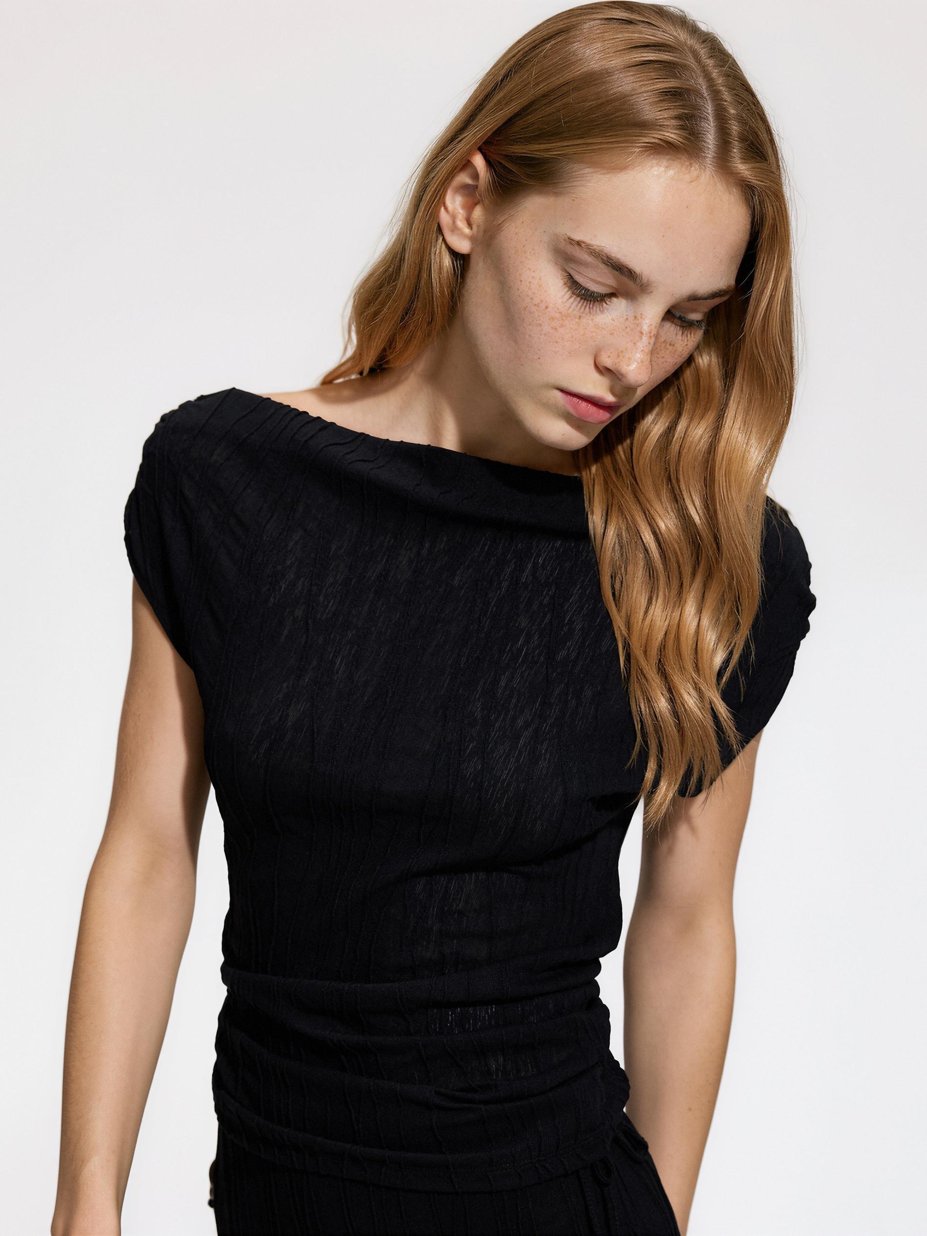 Black Structural Viscose Blend Blouse, Black, large image number 0