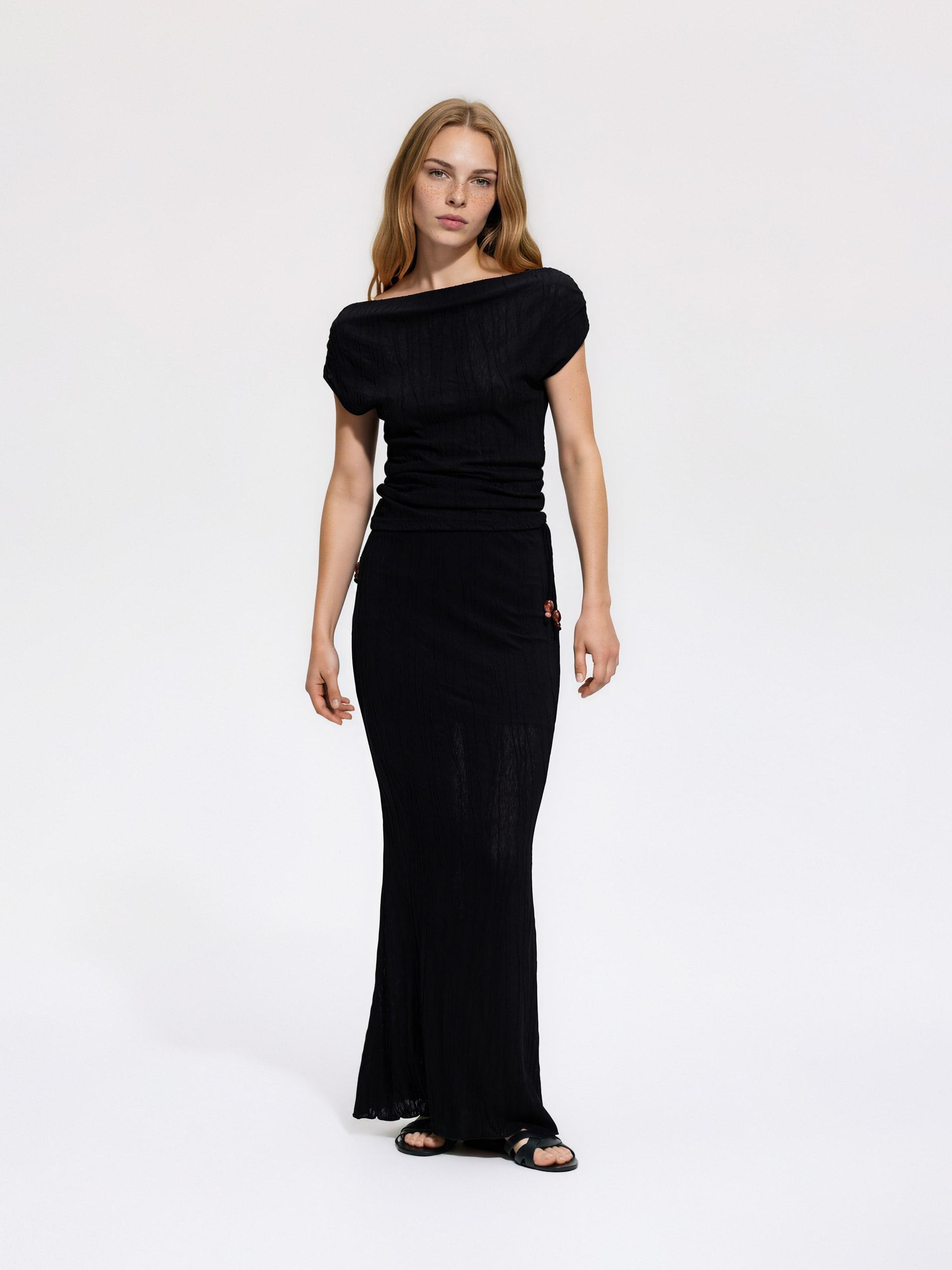 Black Structural Viscose Blend Blouse, Black, large image number 1