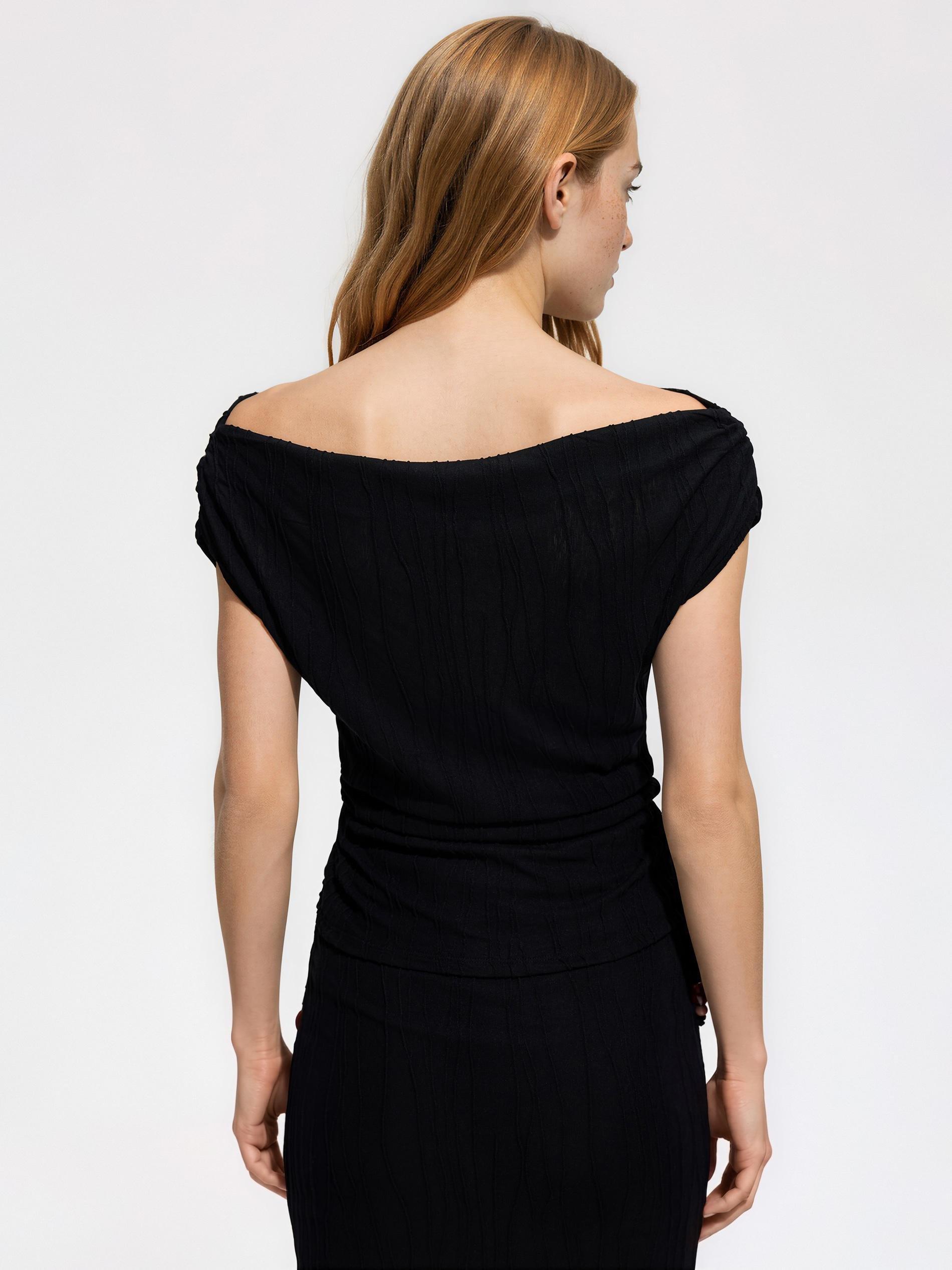 Black Structural Viscose Blend Blouse, Black, large image number 3