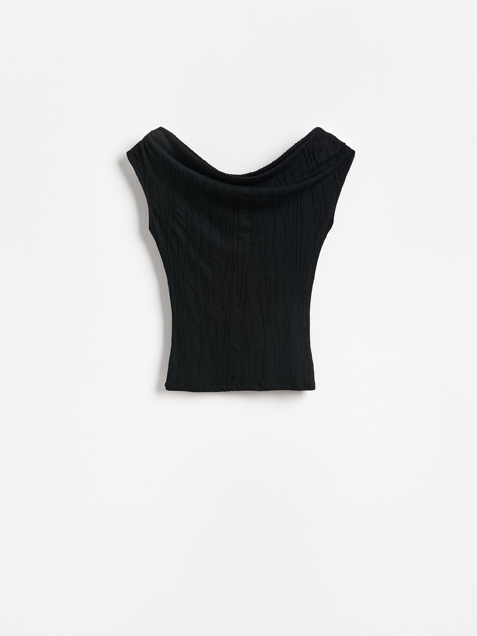 Black Structural Viscose Blend Blouse, Black, large image number 4