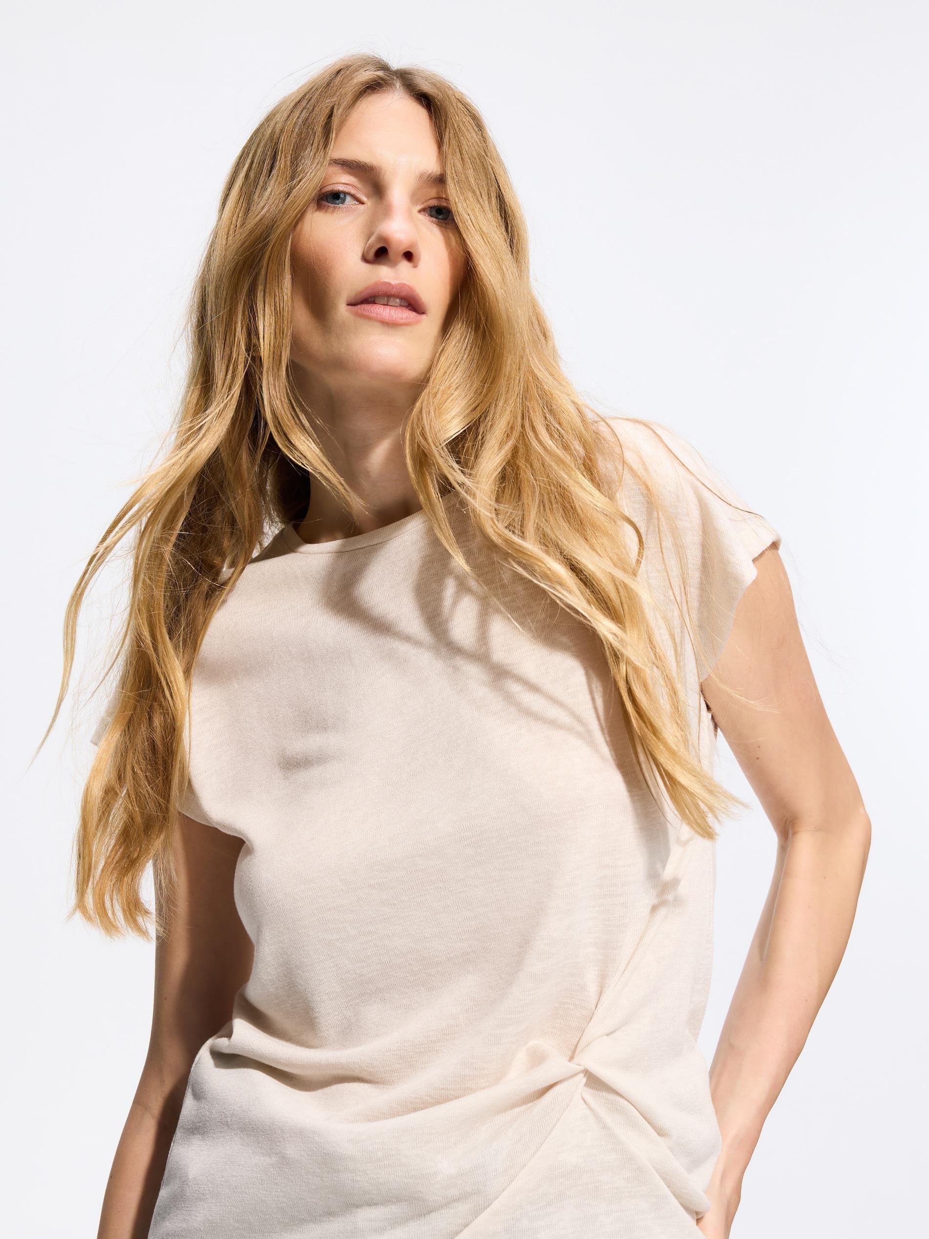 Beige Viscose Blend Blouse, Ivory, medium