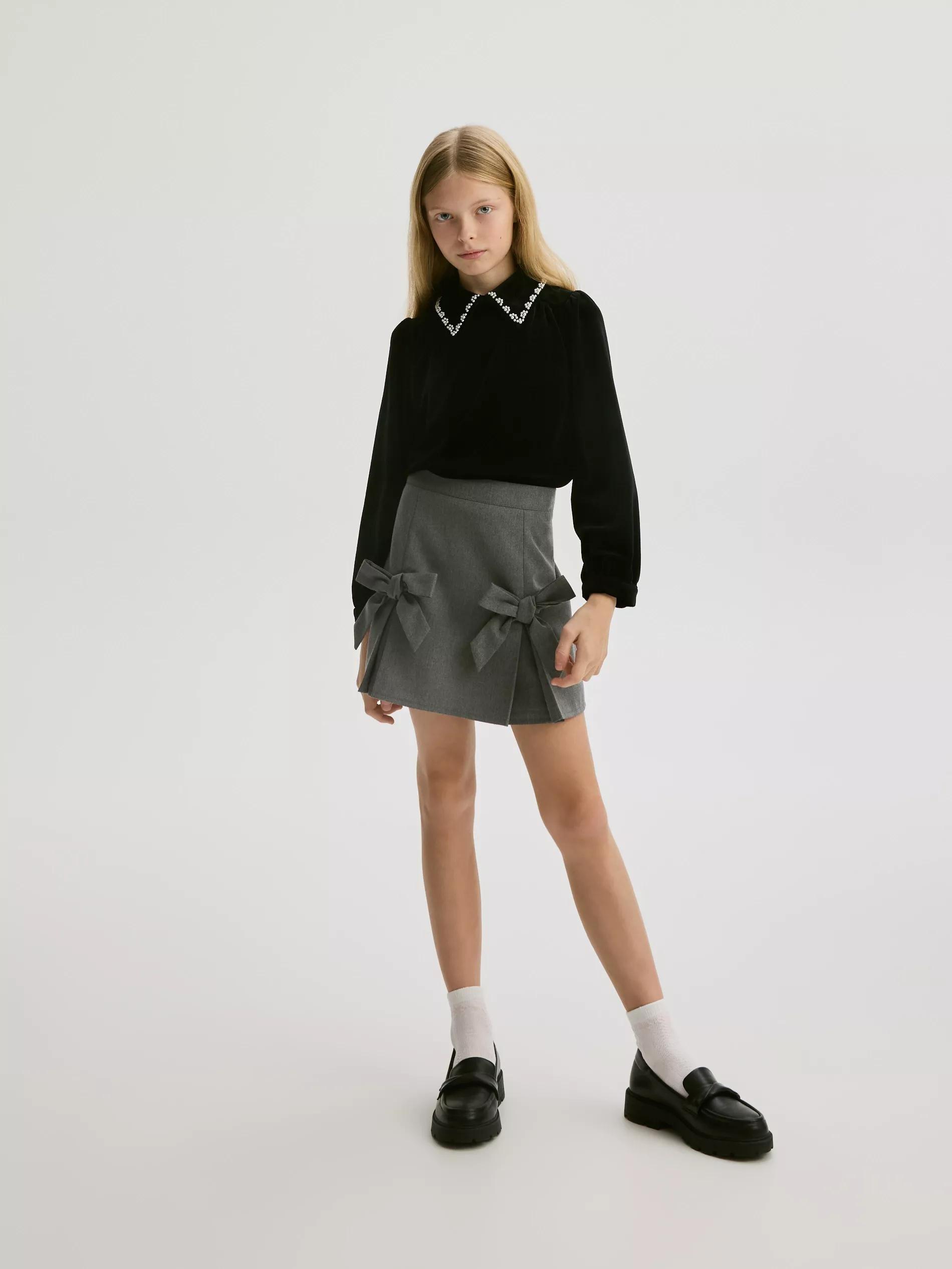 Grey Skirt With Bow Details, , large image number 1