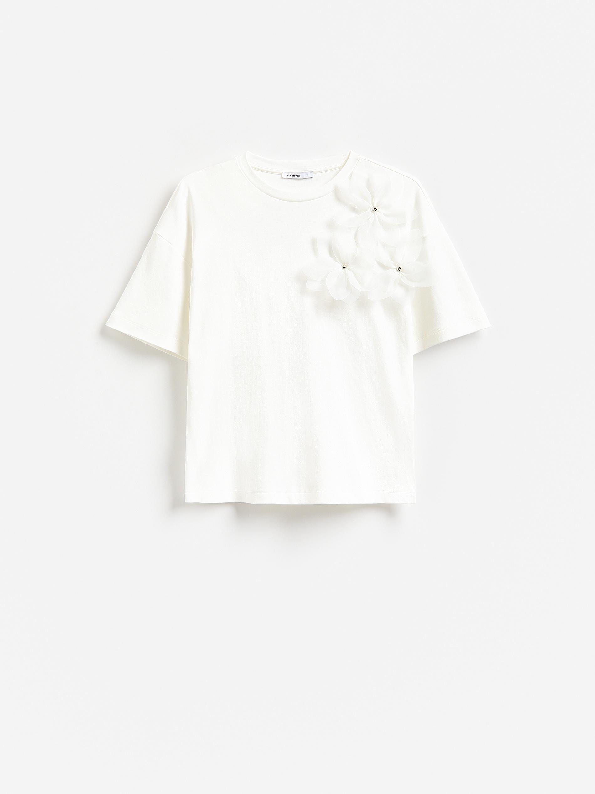 Cream T-Shirt With Flower Applique, Ivory, large image number 3