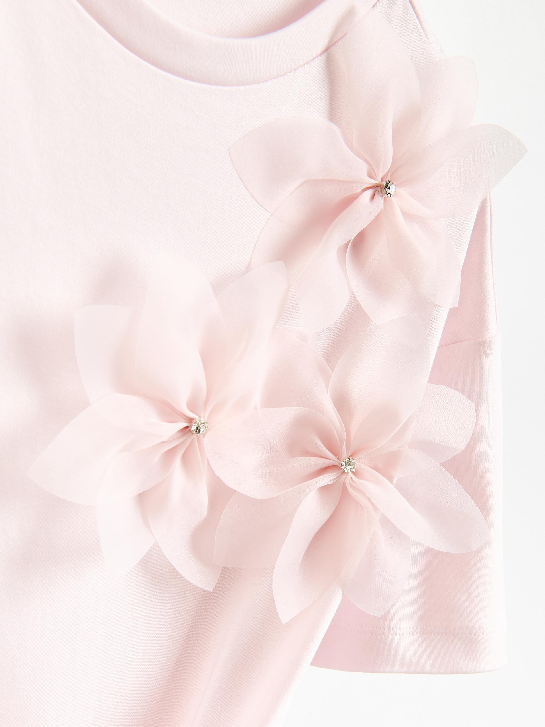 Pink T-Shirt With Flower Applique, Pink, medium