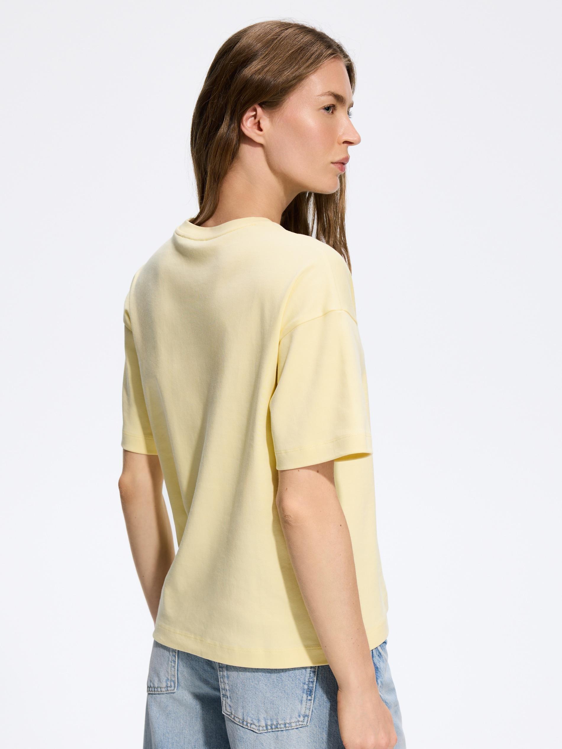 Yellow T-Shirt With Flower Applique, Yellow, medium