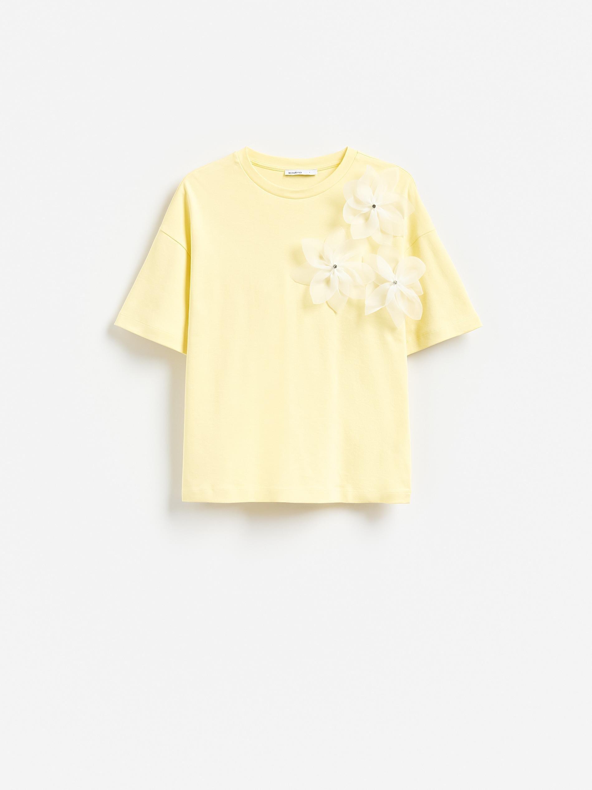 Yellow T-Shirt With Flower Applique, Yellow, large image number 4