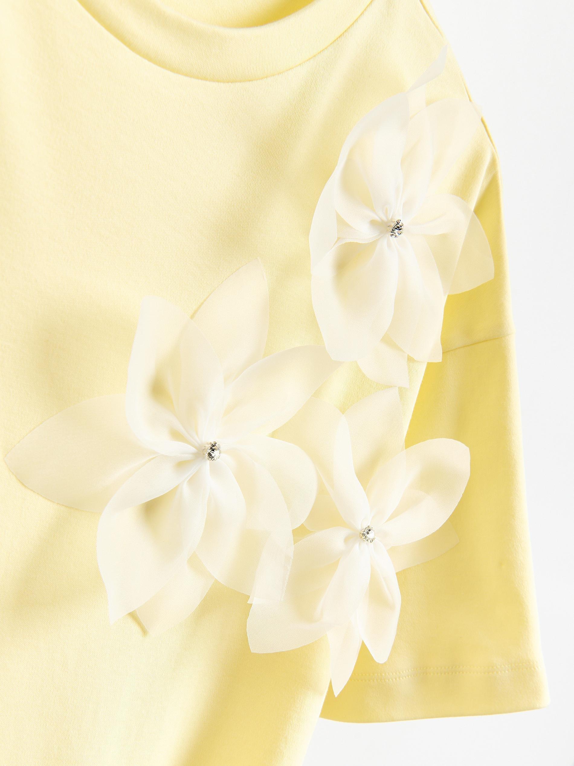 Yellow T-Shirt With Flower Applique, Yellow, large image number 5
