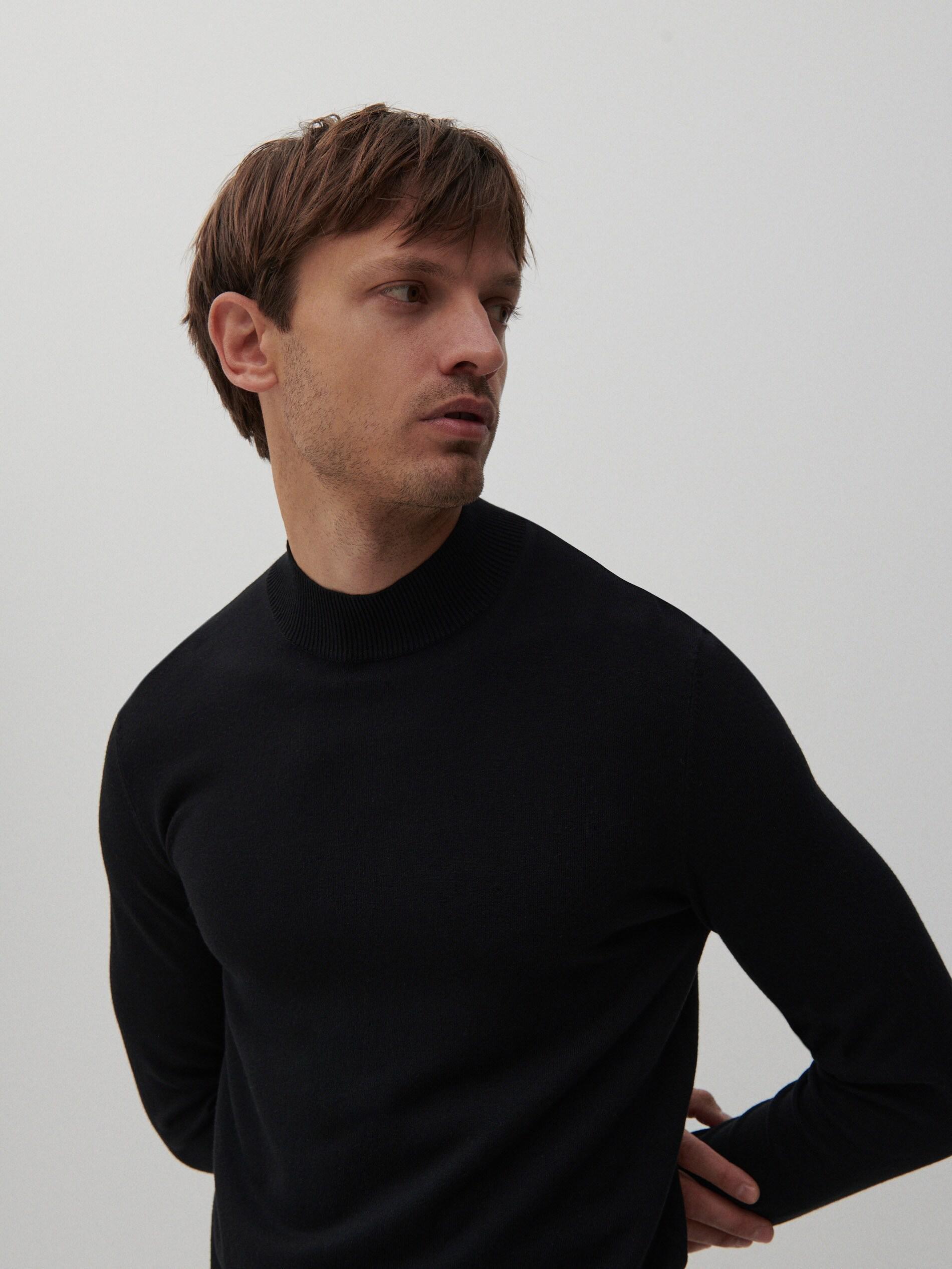 Black Plain Mock Neck Jumper, , large image number 0