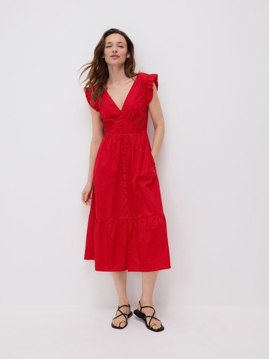 Red Midi Dress With Ruffles, , medium