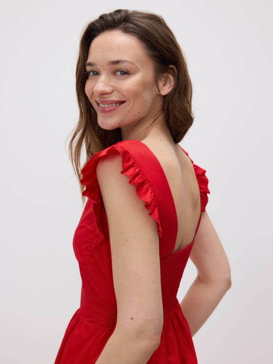 Red Midi Dress With Ruffles, , large image number 1