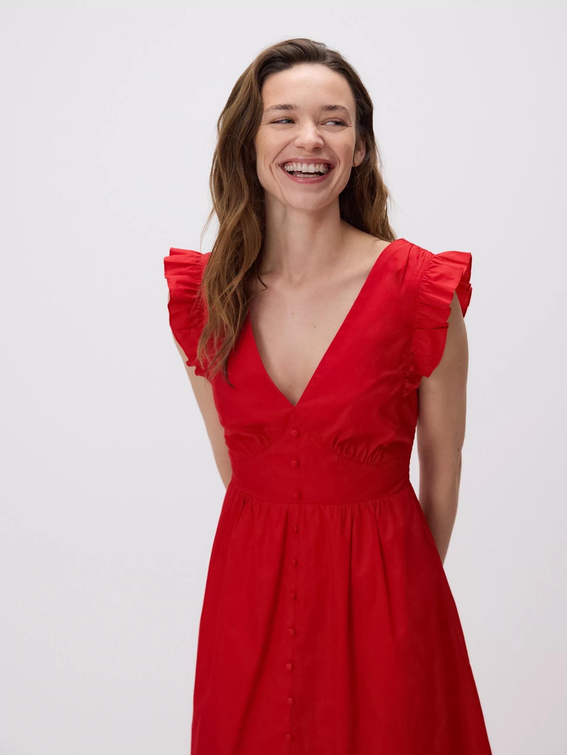 Red Midi Dress With Ruffles, , large image number 4
