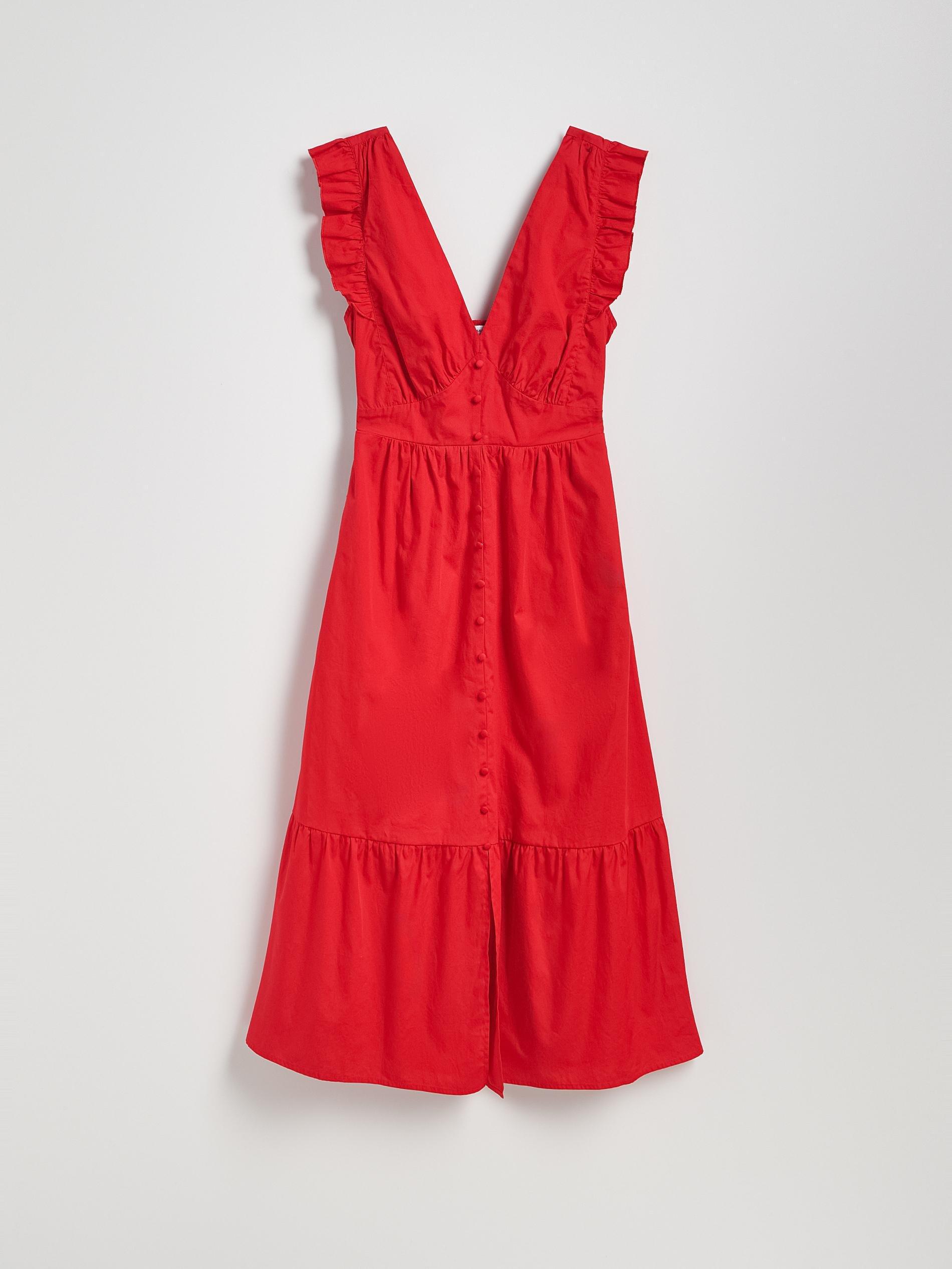 Red Midi Dress With Ruffles, , large image number 5