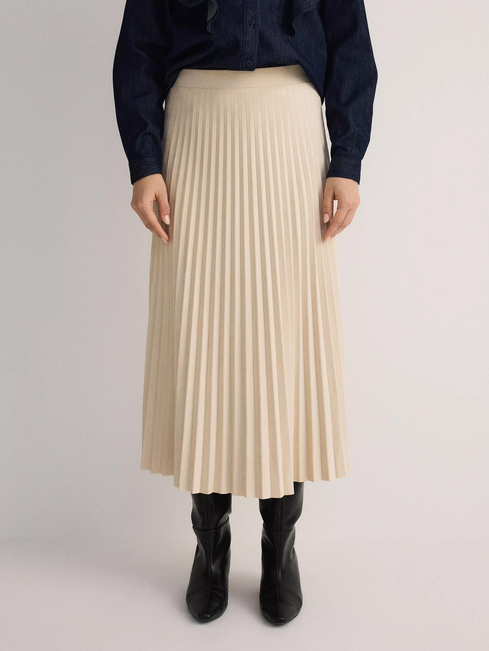 Cream Suede Imitation Pleated Skirt, , large image number 1