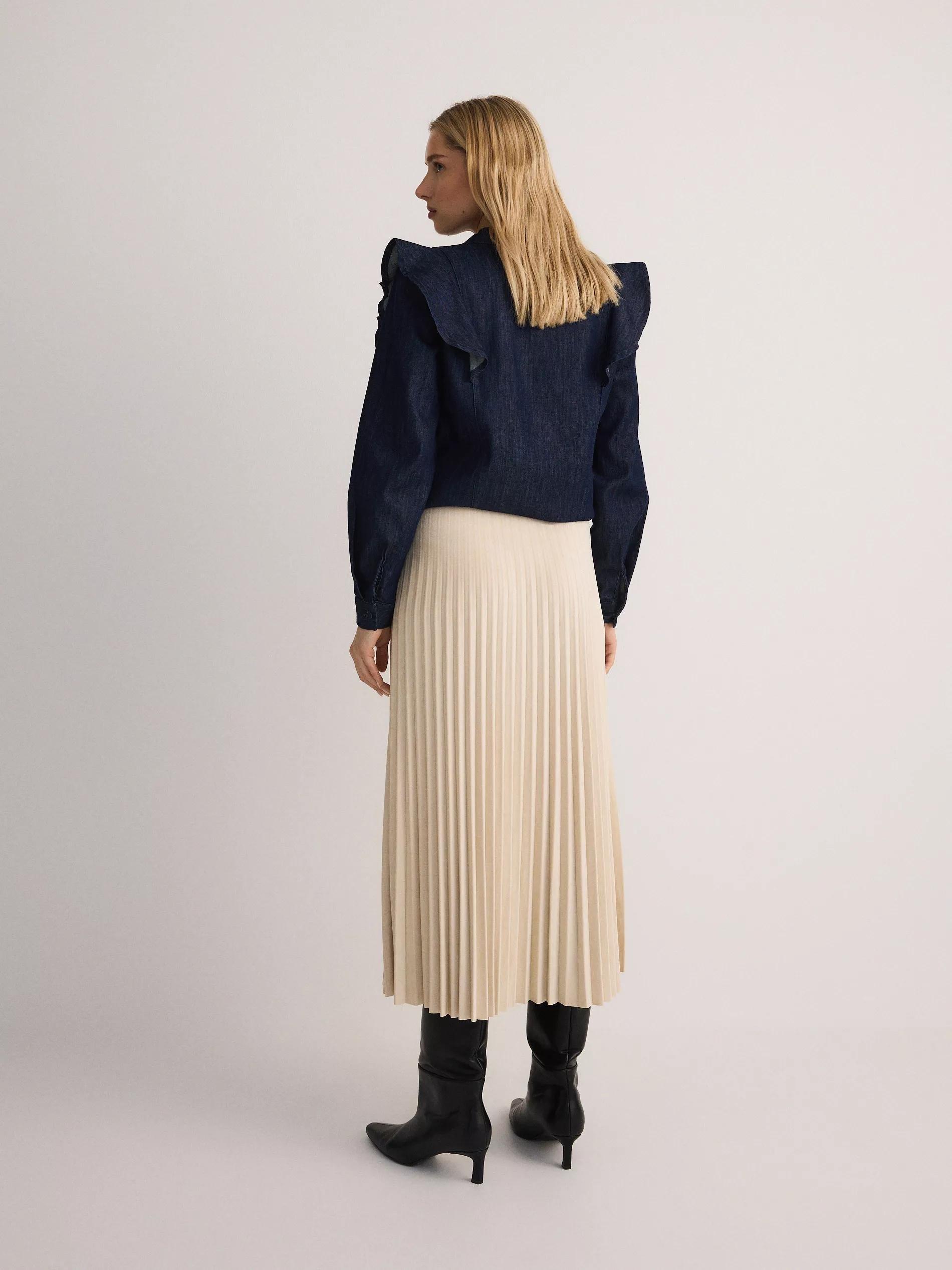 Cream Suede Imitation Pleated Skirt, , large image number 2