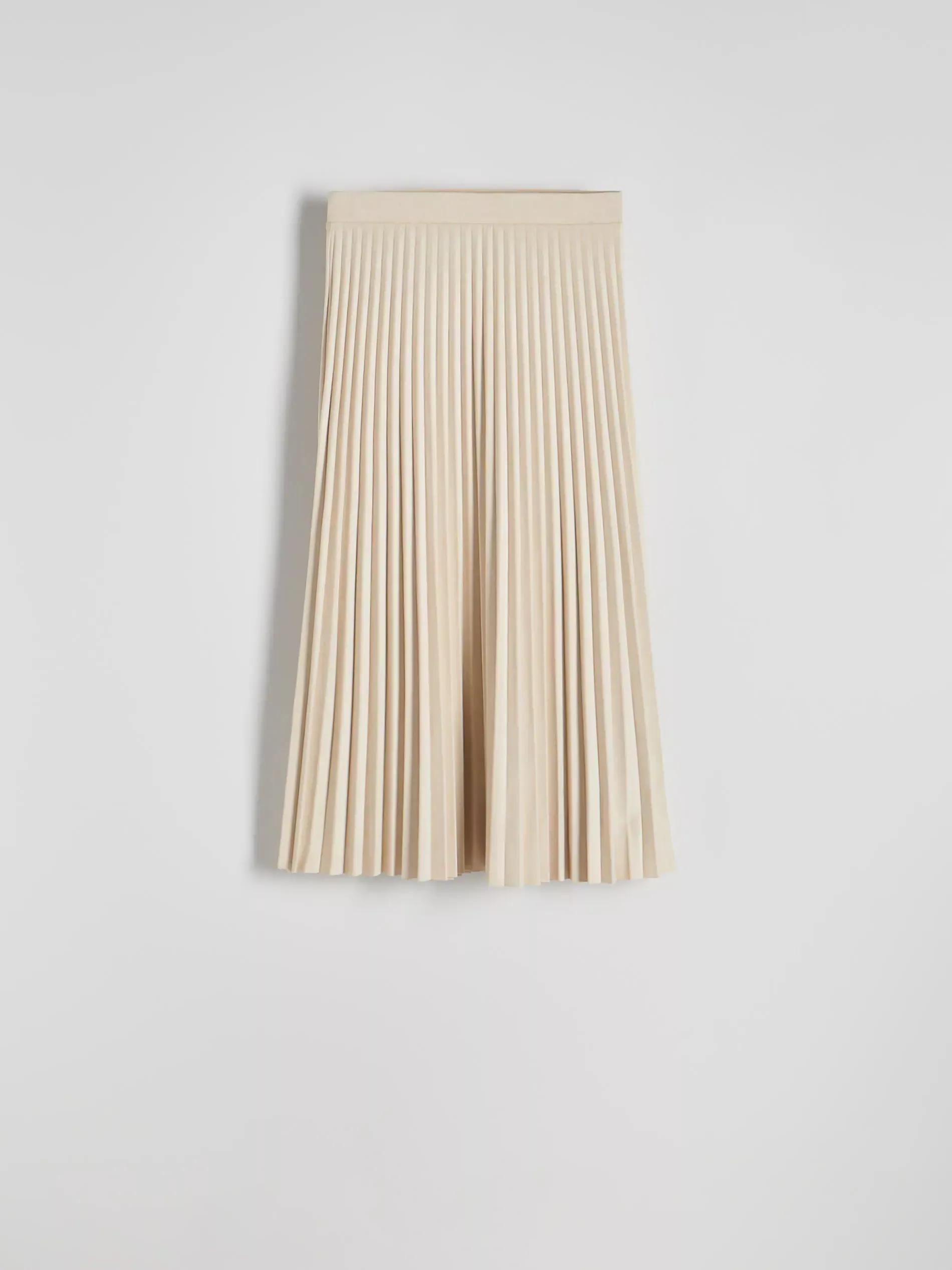 Cream Suede Imitation Pleated Skirt, , large image number 3