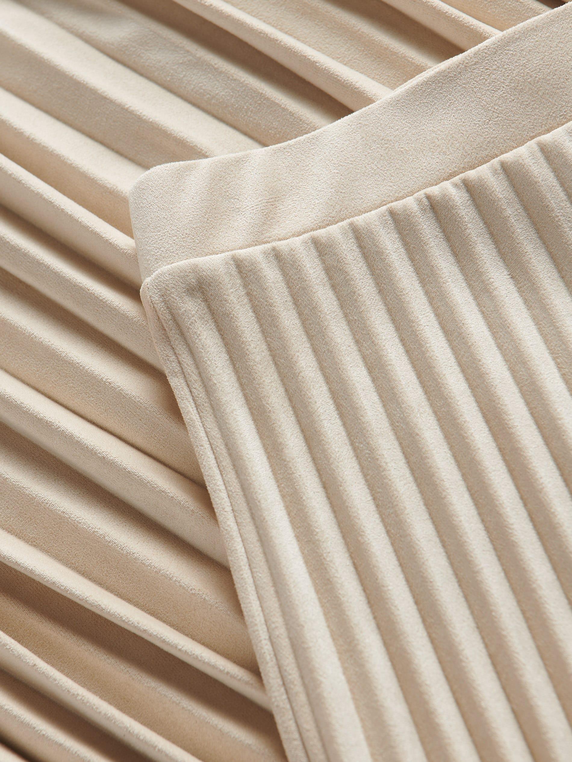 Cream Suede Imitation Pleated Skirt, , large image number 4