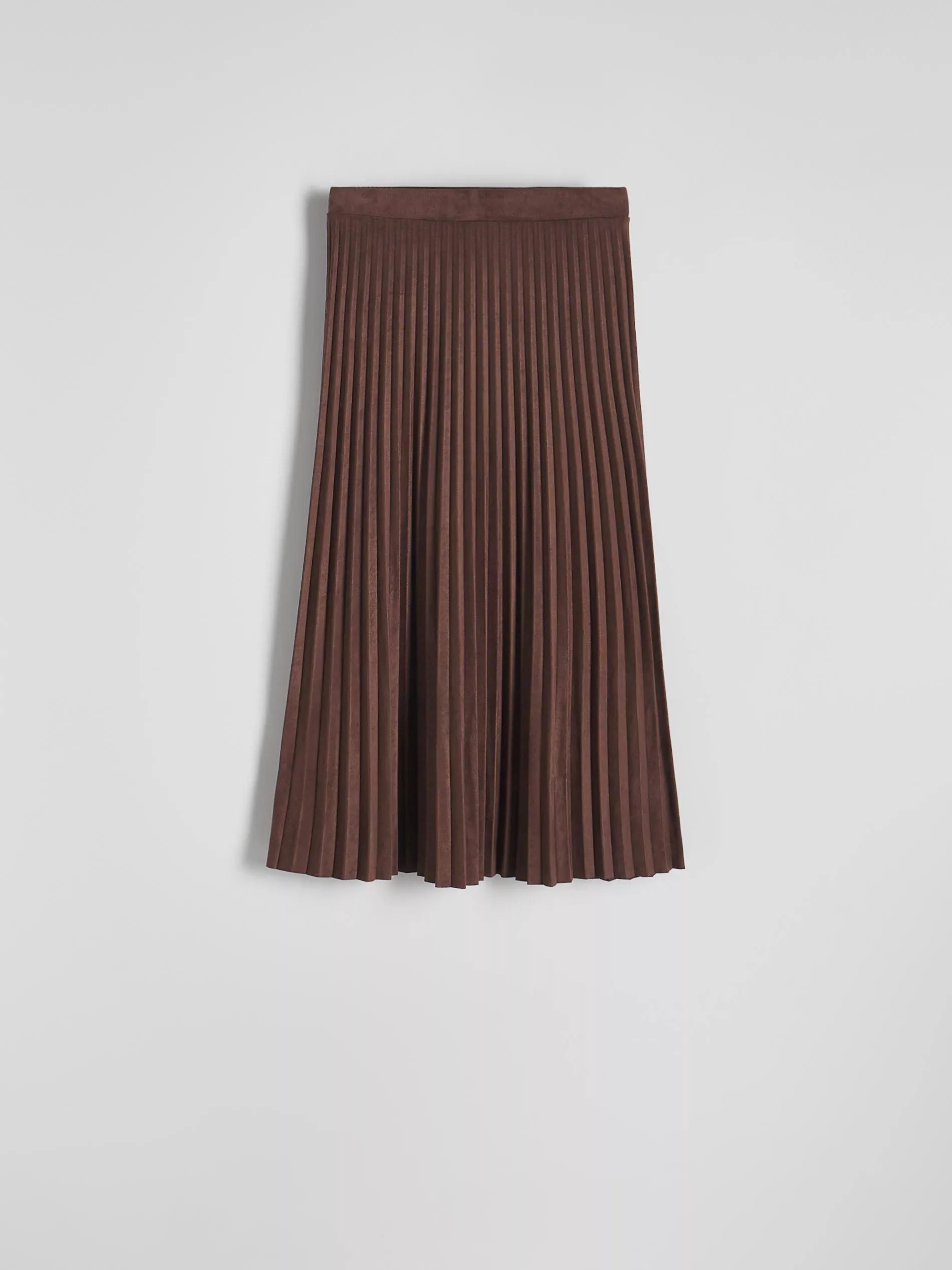 Brown Pleated Skirt, Made Of Eco-Leather, , large image number 0