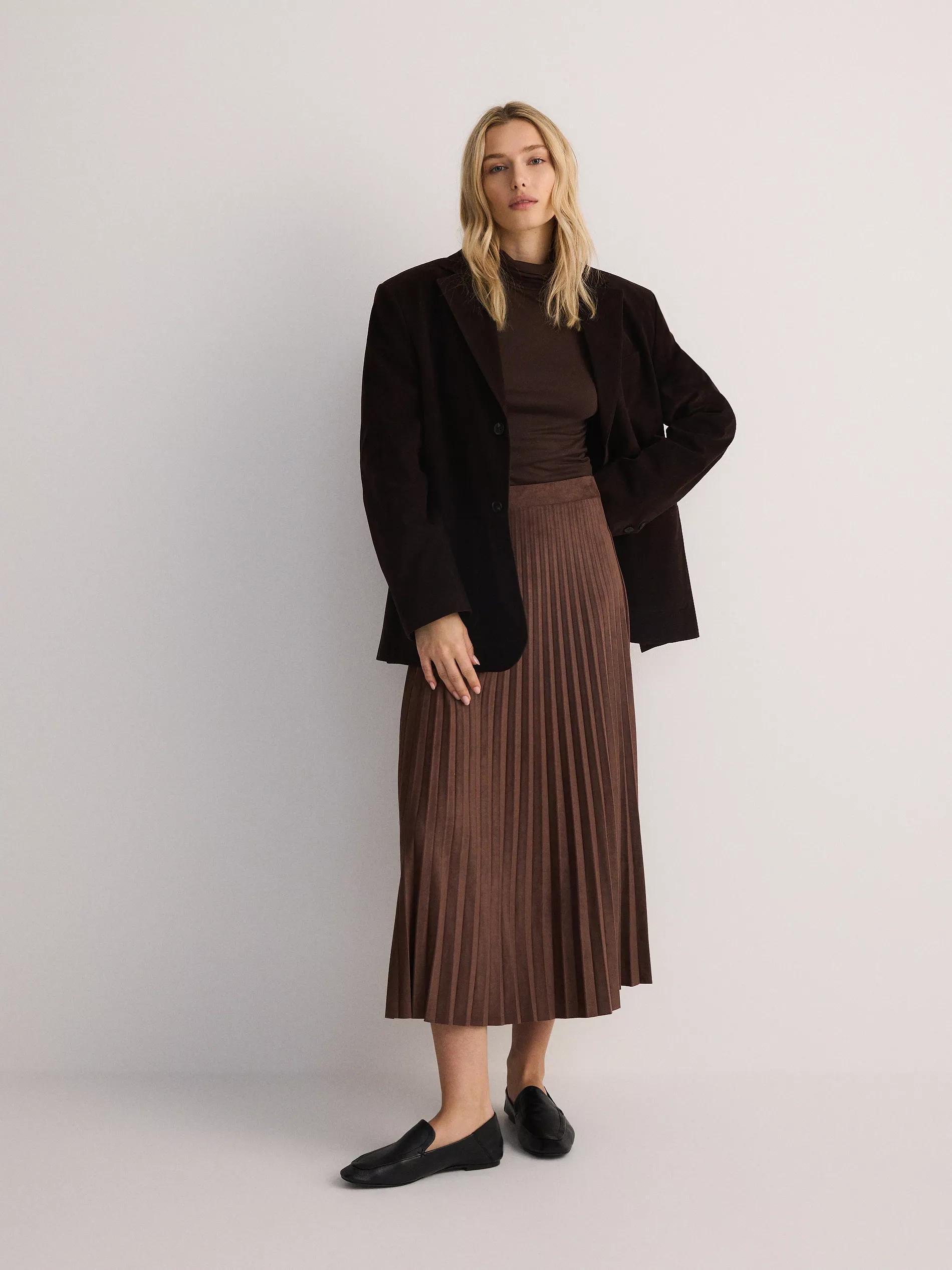 Brown Pleated Skirt, Made Of Eco-Leather, , large image number 1