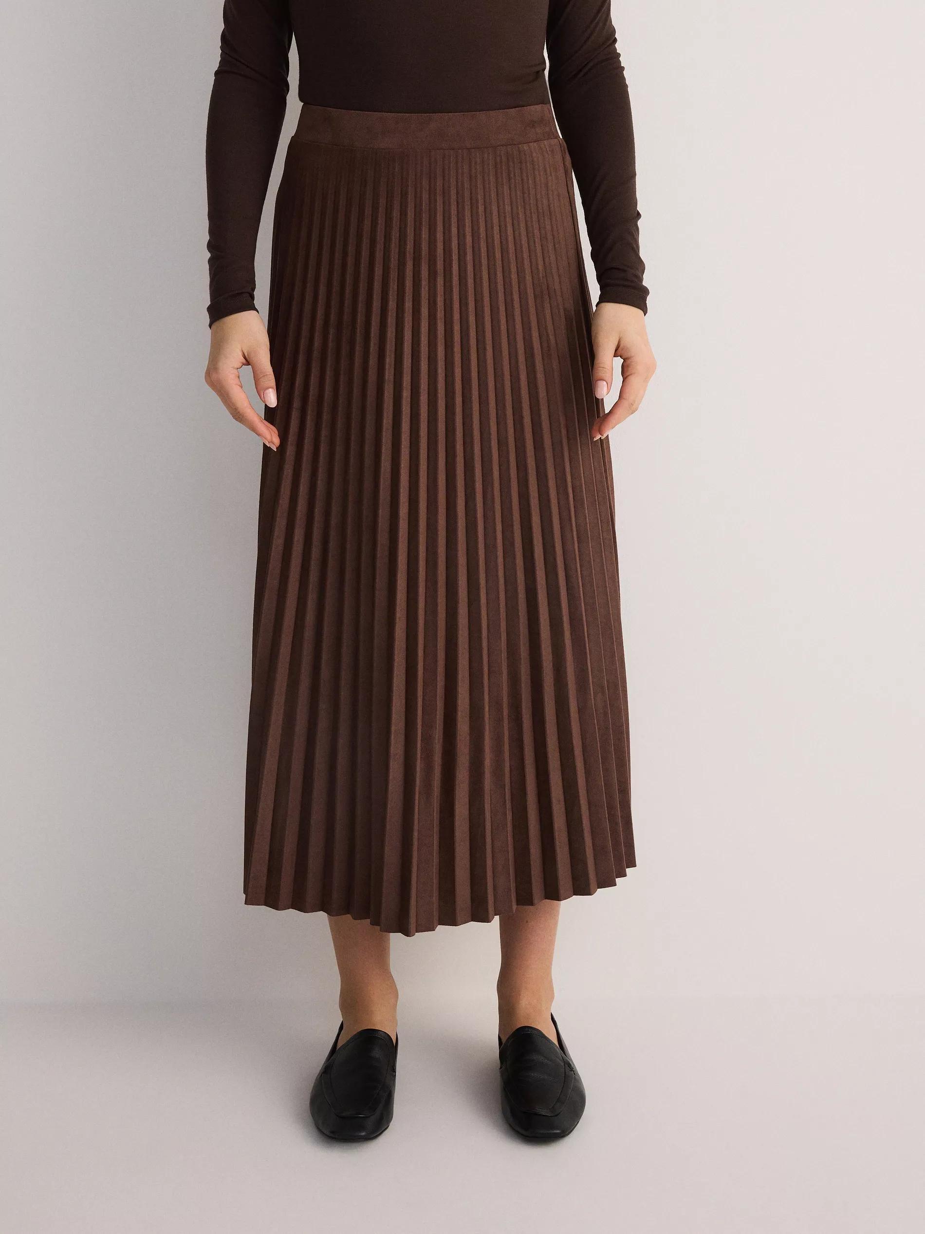 Brown Pleated Skirt, Made Of Eco-Leather, , large image number 4