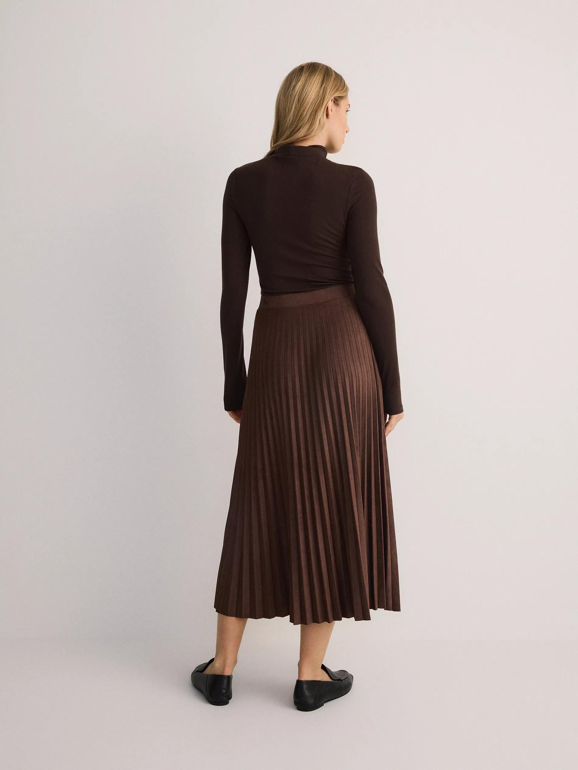 Brown Pleated Skirt, Made Of Eco-Leather, , large image number 5