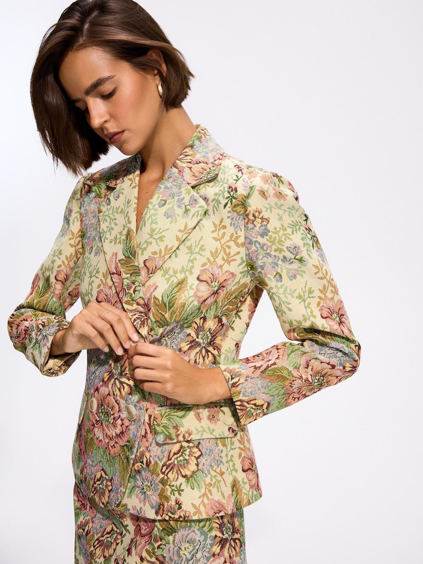 Multicolour Double-Breasted Floral Blazer, Multicolor, medium