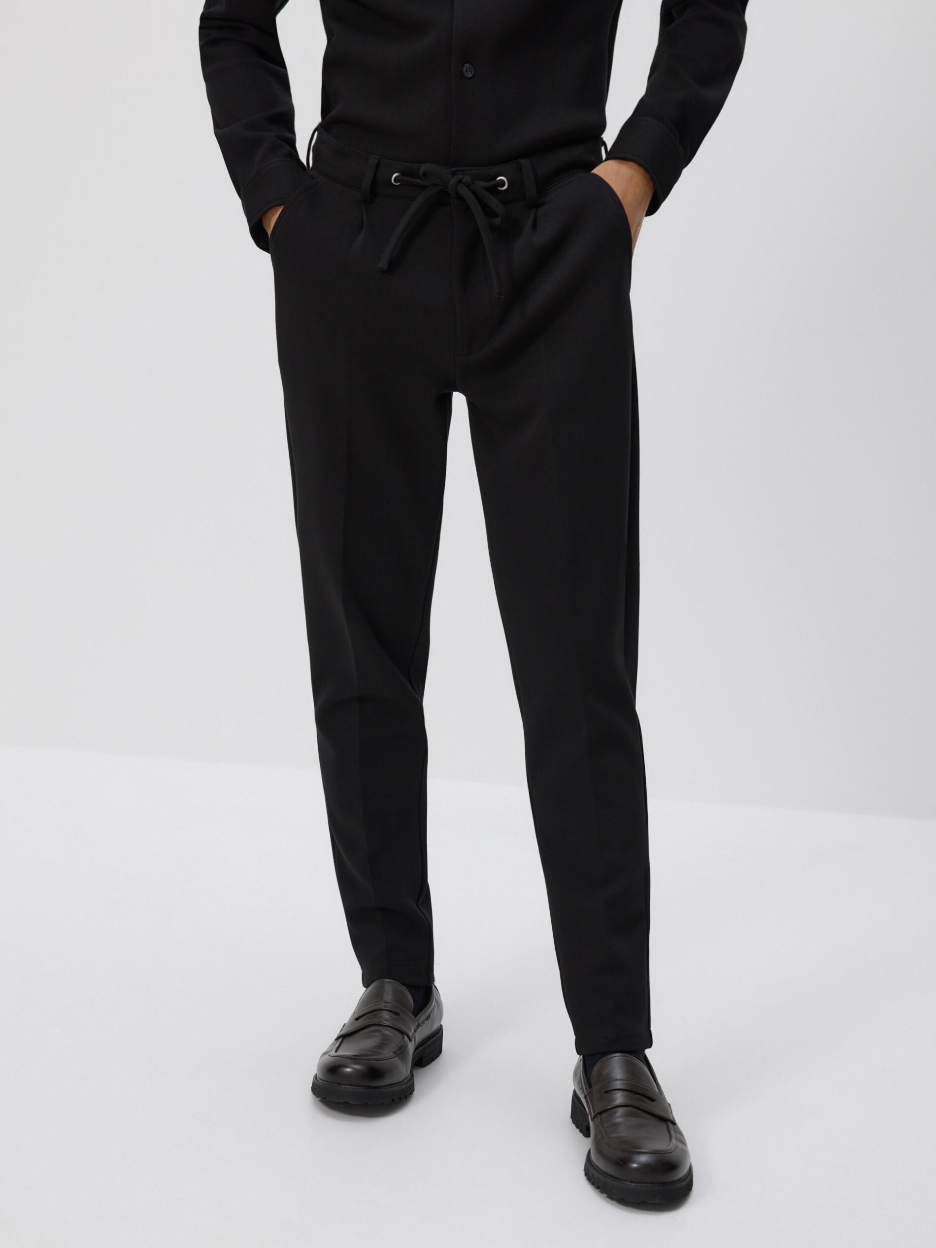 Black Pressed Crease Chino Slim Trousers, Black, medium