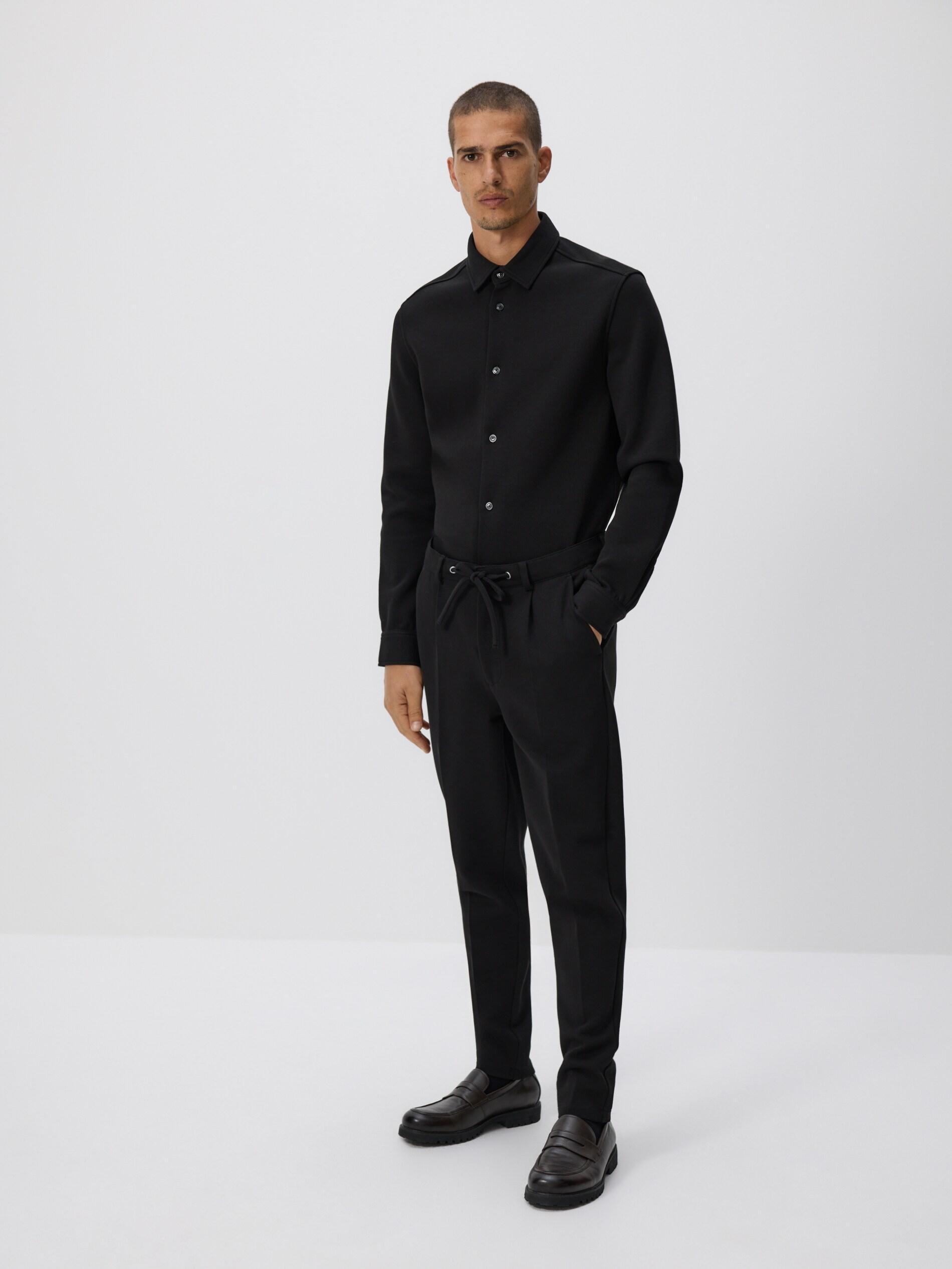 Black Pressed Crease Chino Slim Trousers, Black, medium